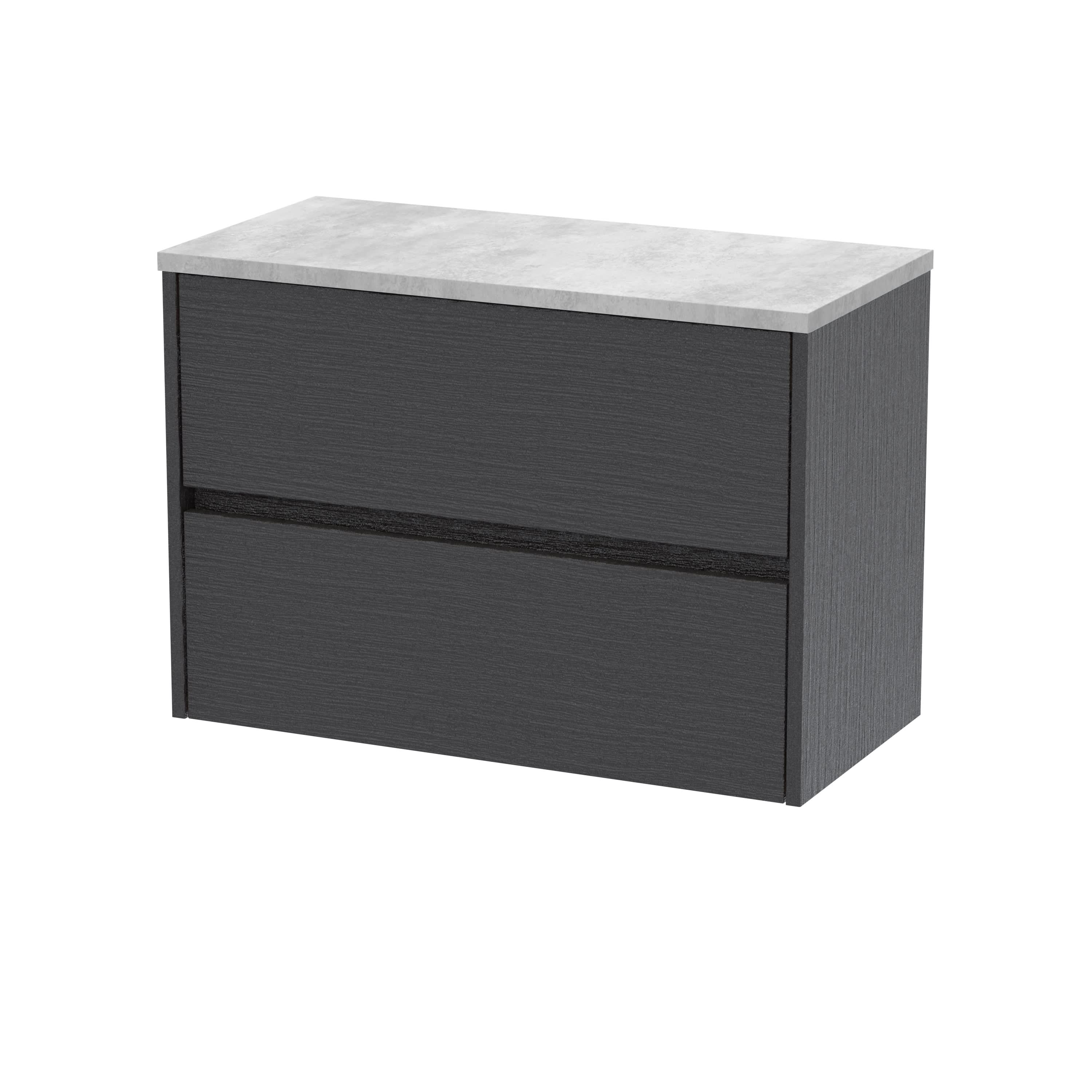 Nuie Havana Wall Hung 2-Drawer Vanity Unit & Worktop in Bellato Grey, Countertop Basin Unit, Graphite Grey Woodgrain, 800mm