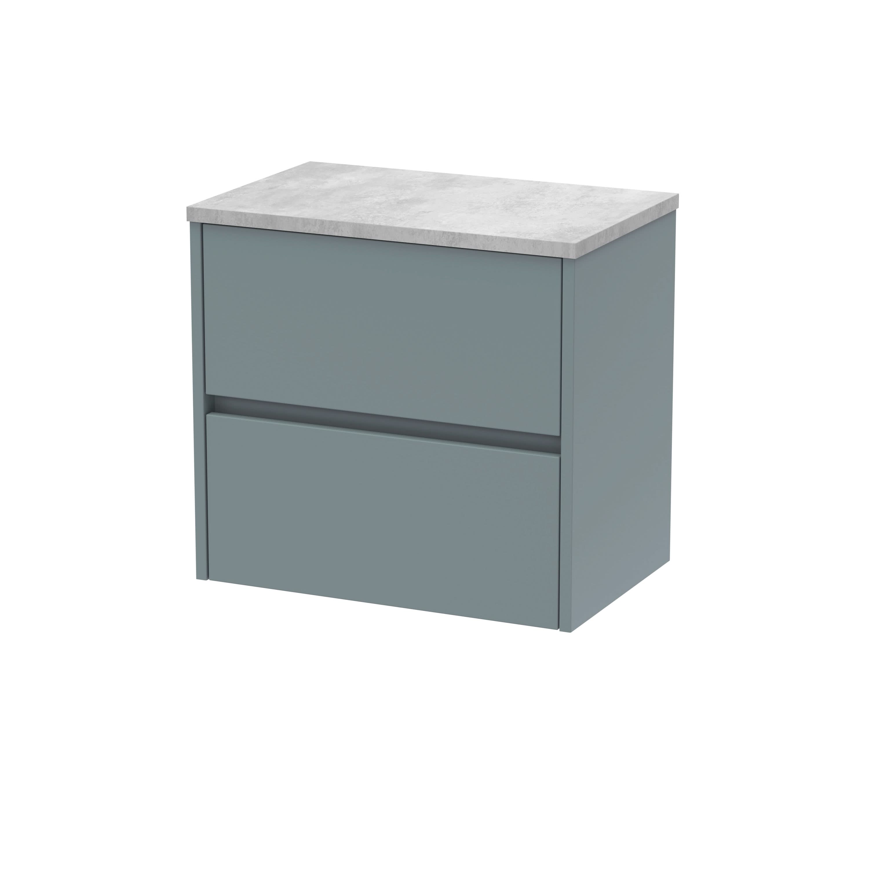 Nuie Havana Wall Hung 2-Drawer Vanity Unit & Worktop in Bellato Grey, Countertop Basin Unit in Coastal Grey, 600mm