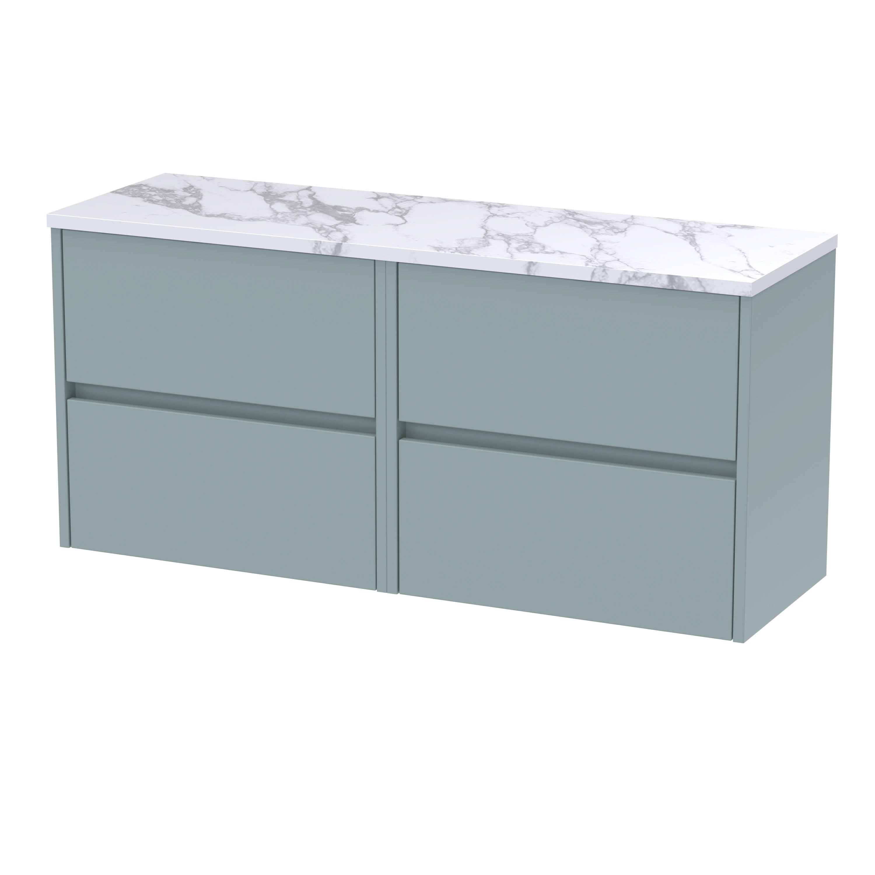Nuie Havana Wall Hung 4-Drawer Vanity Unit & Worktop in Sparkling Black, Countertop Basin Unit in Coastal Grey, 1200mm