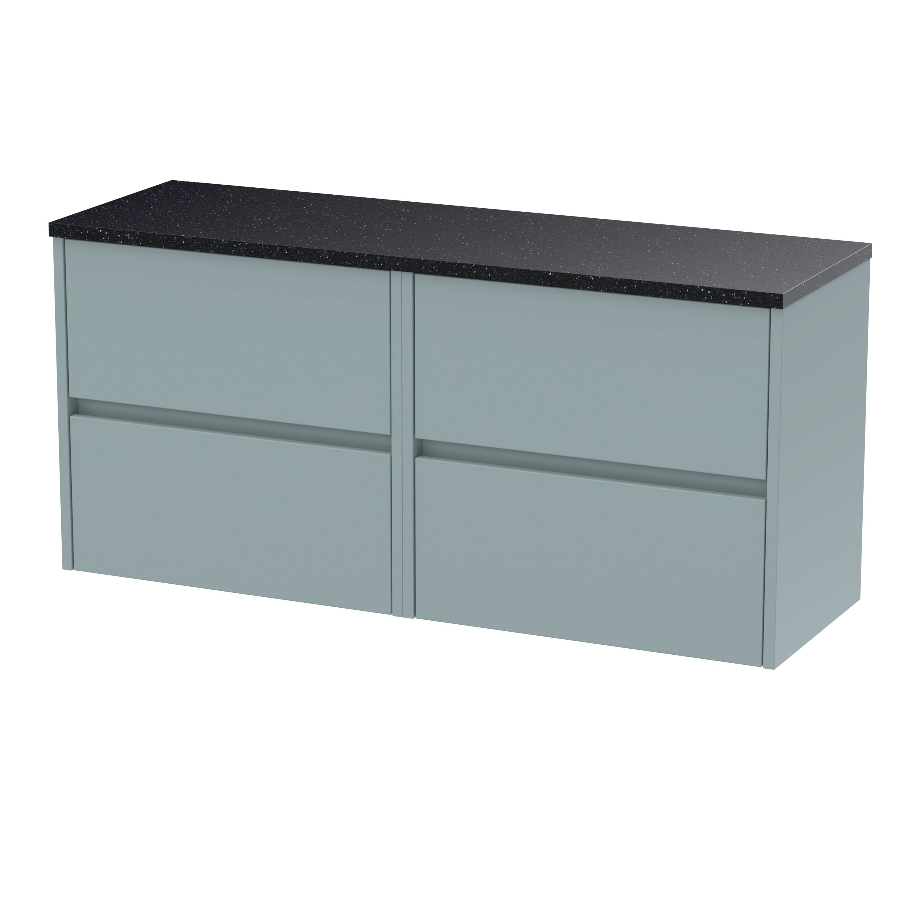 Nuie Havana Wall Hung 4-Drawer Vanity Unit & Worktop in Sparkling White, Countertop Basin Unit in Coastal Grey, 1200mm