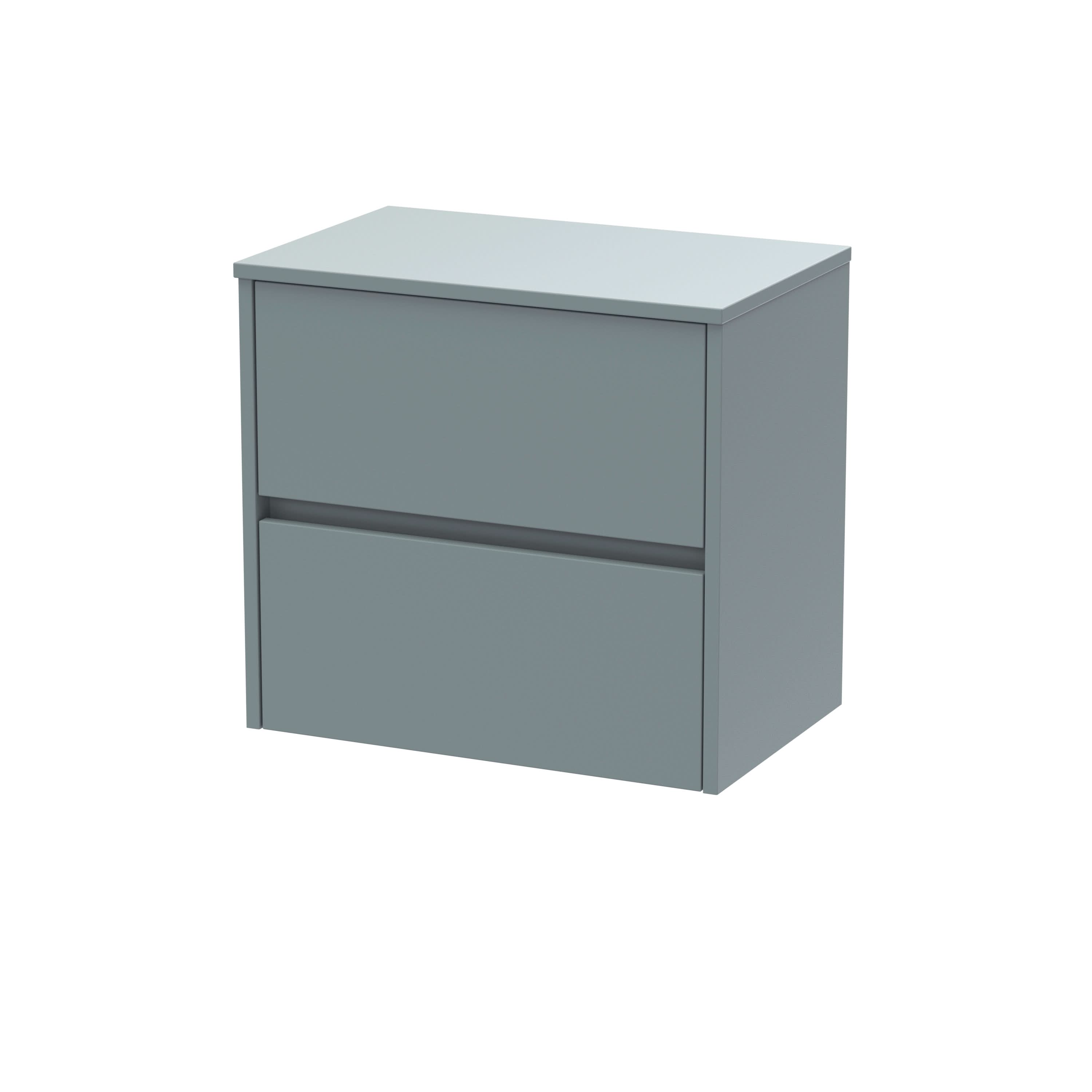 Nuie Havana Wall Hung 2-Drawer Vanity Unit & Worktop in Monument Grey, Countertop Basin Unit in Coastal Grey, 600mm