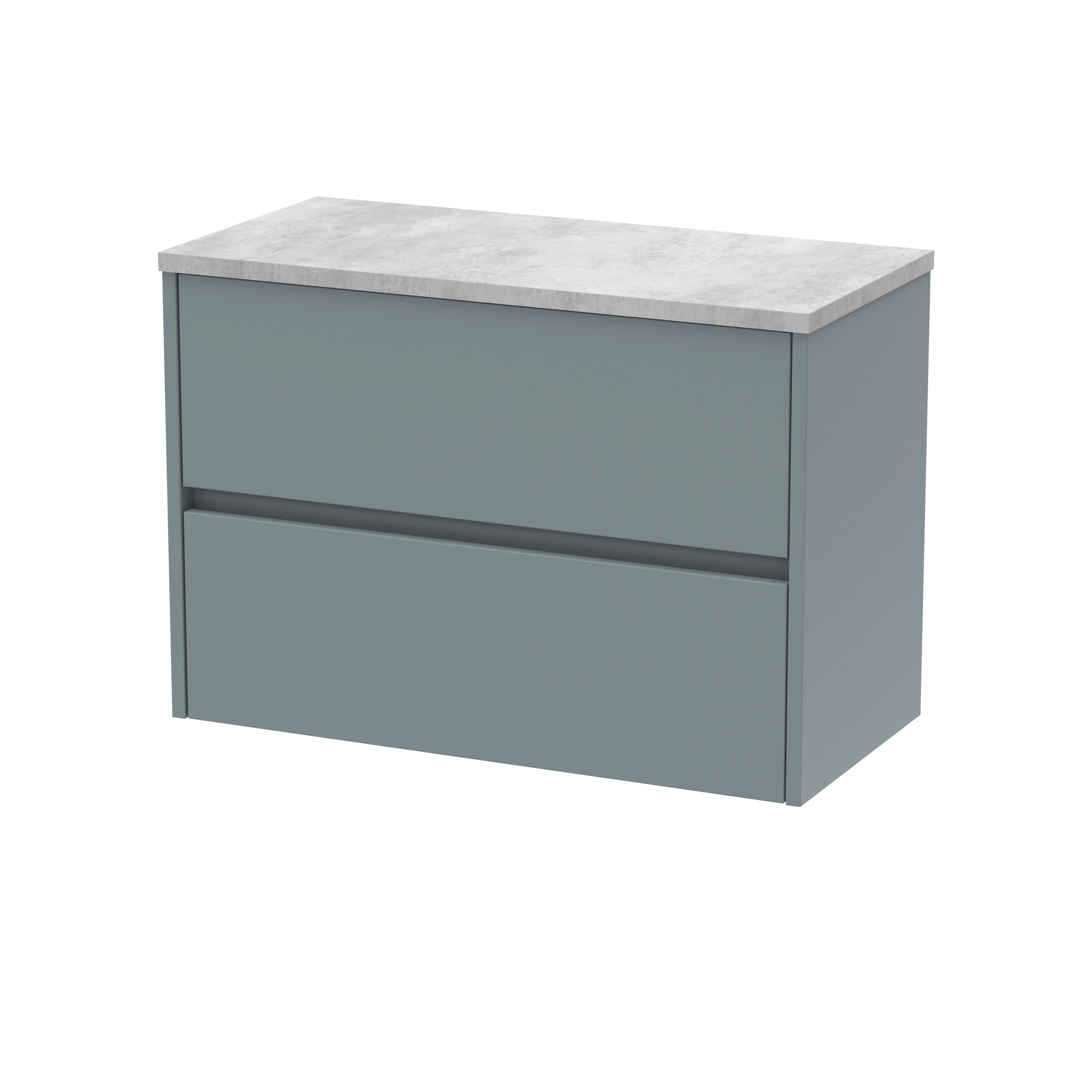Nuie Havana Wall Hung 2-Drawer Vanity Unit & Worktop in Bellato Grey, Countertop Basin Unit in Coastal Grey, 800mm