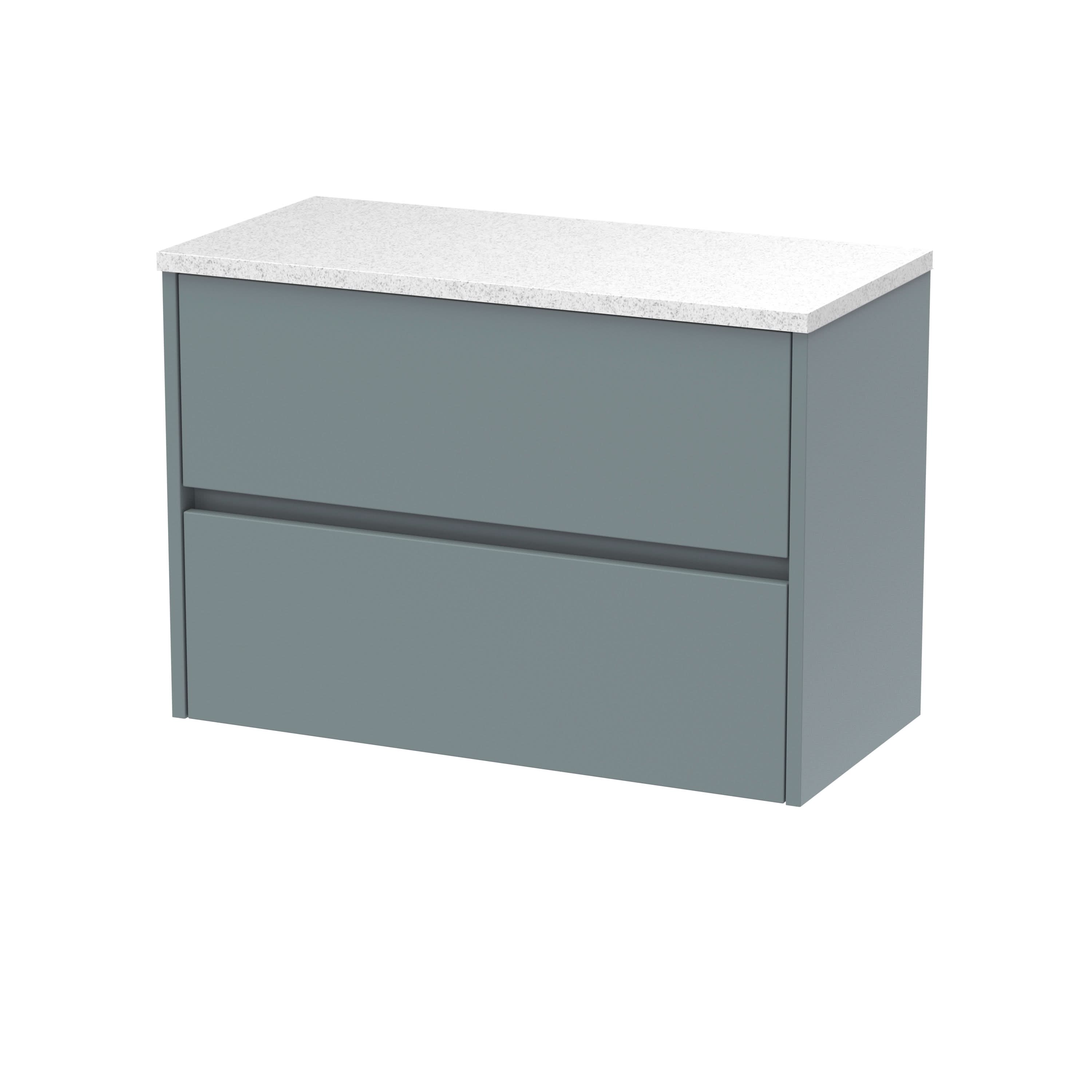 Nuie Havana Wall Hung 2-Drawer Vanity Unit & Worktop in Sparkling White, Countertop Basin Unit in Coastal Grey, 800mm