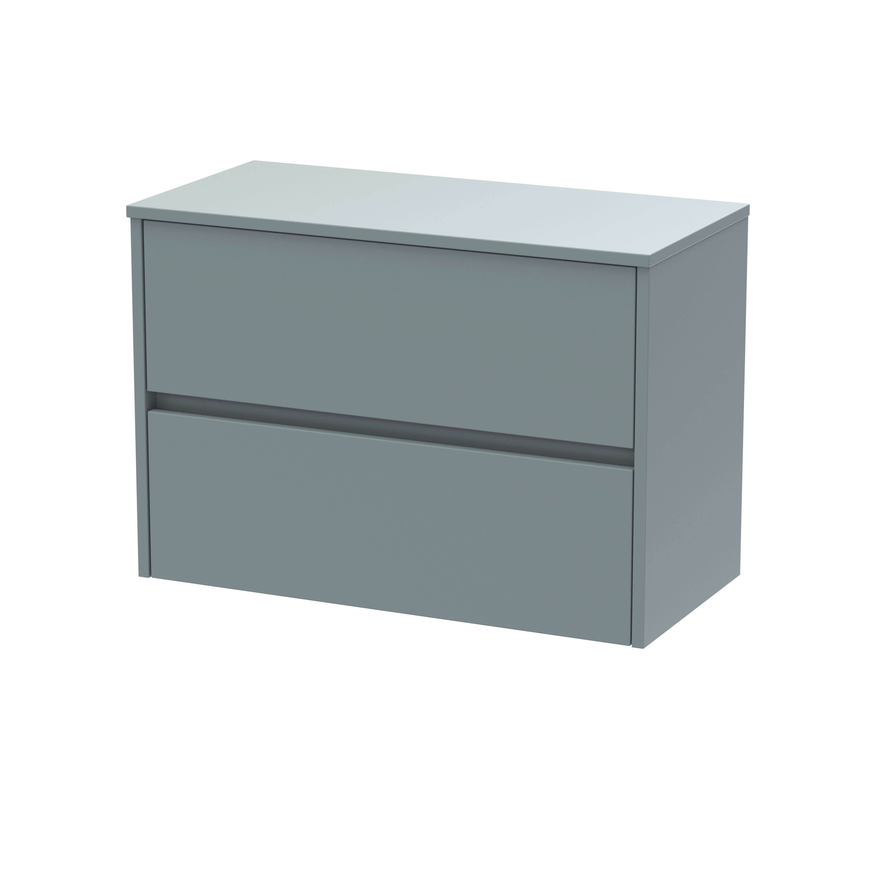 Nuie Havana Wall Hung 2-Drawer Vanity Unit & Worktop in Monument Grey, Countertop Basin Unit in Coastal Grey, 800mm