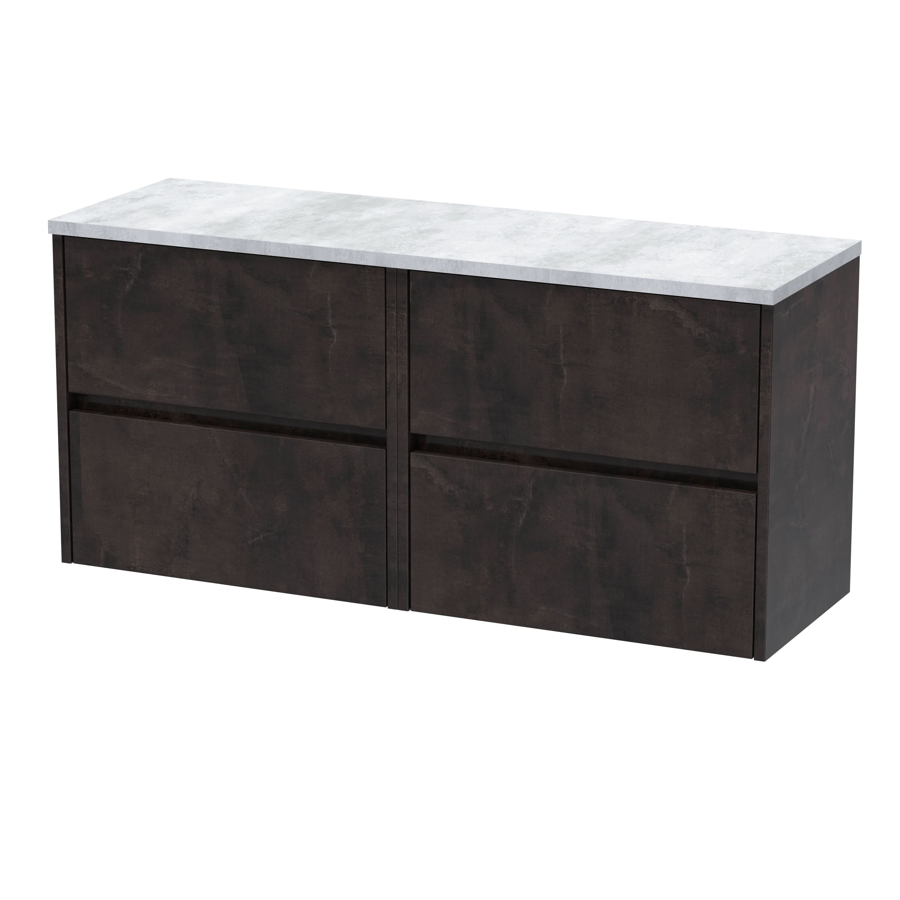 Nuie Havana Wall Hung 4-Drawer Vanity Unit & Worktop in Carrera Marble, Countertop Basin Unit in Metallic Slate, 1200mm