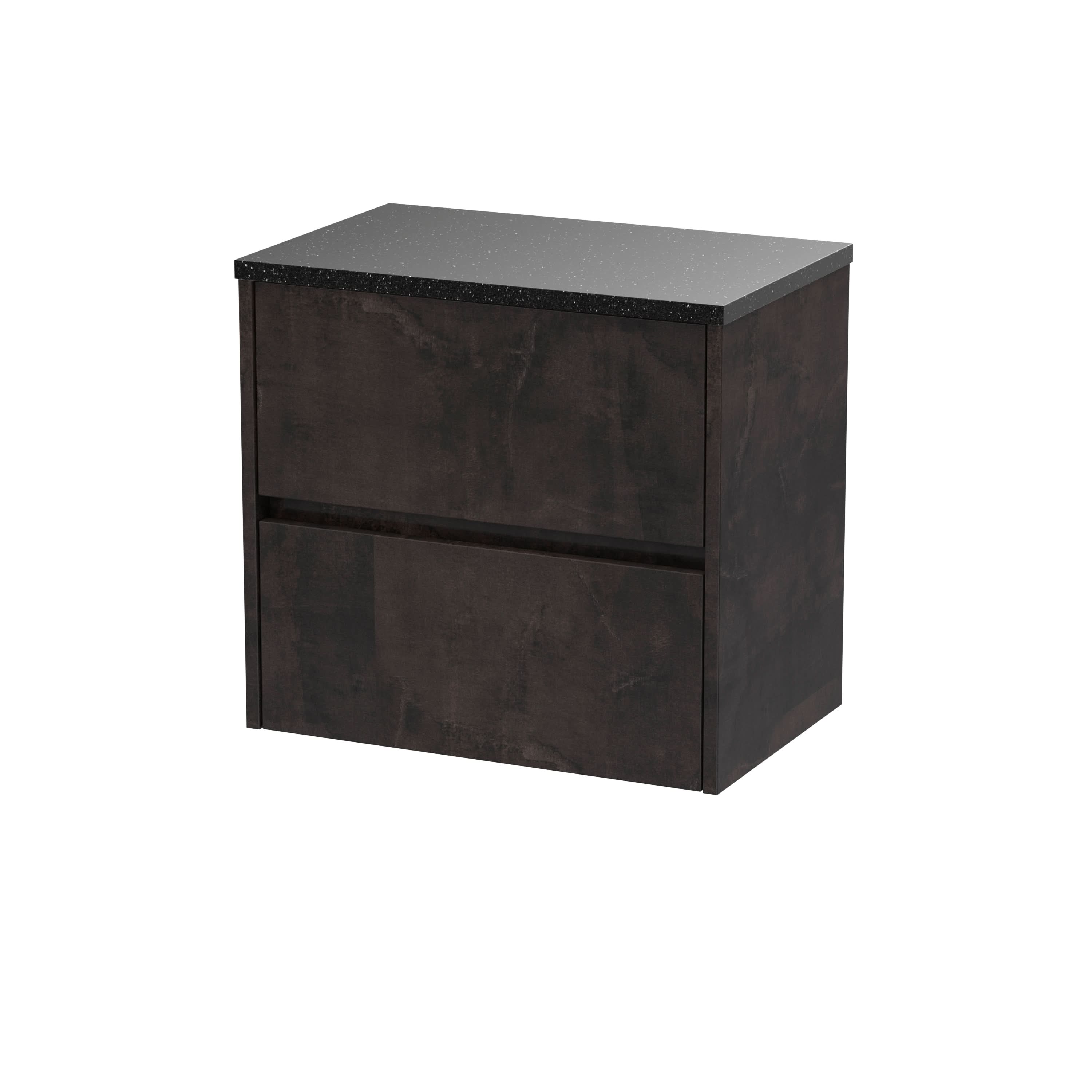 Nuie Havana Wall Hung 2-Drawer Vanity Unit & Worktop in Sparkling Black, Countertop Basin Unit in Metallic Slate, 600mm