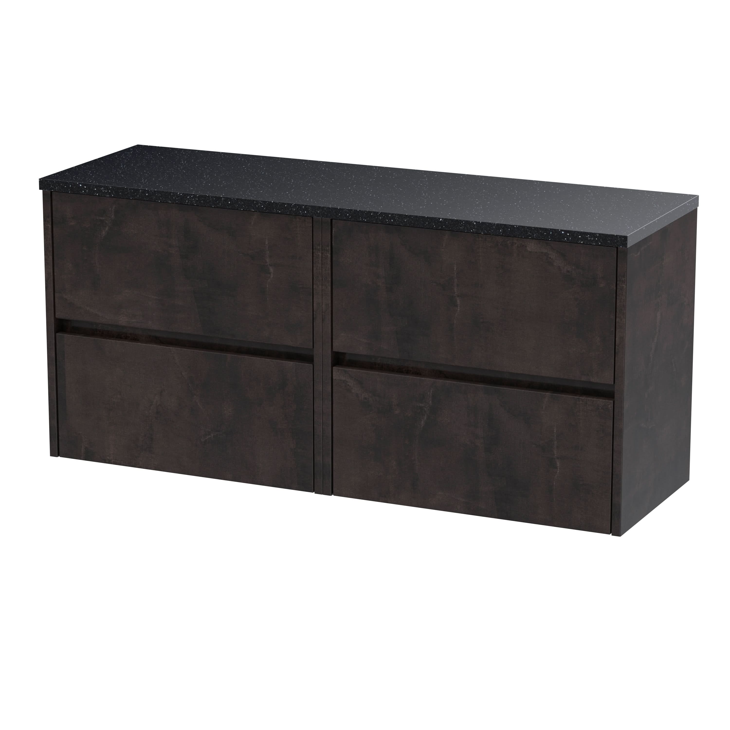 Nuie Havana Wall Hung 4-Drawer Vanity Unit & Black Laminate Worktop, Countertop Basin Unit in Metallic Slate, 1200mm