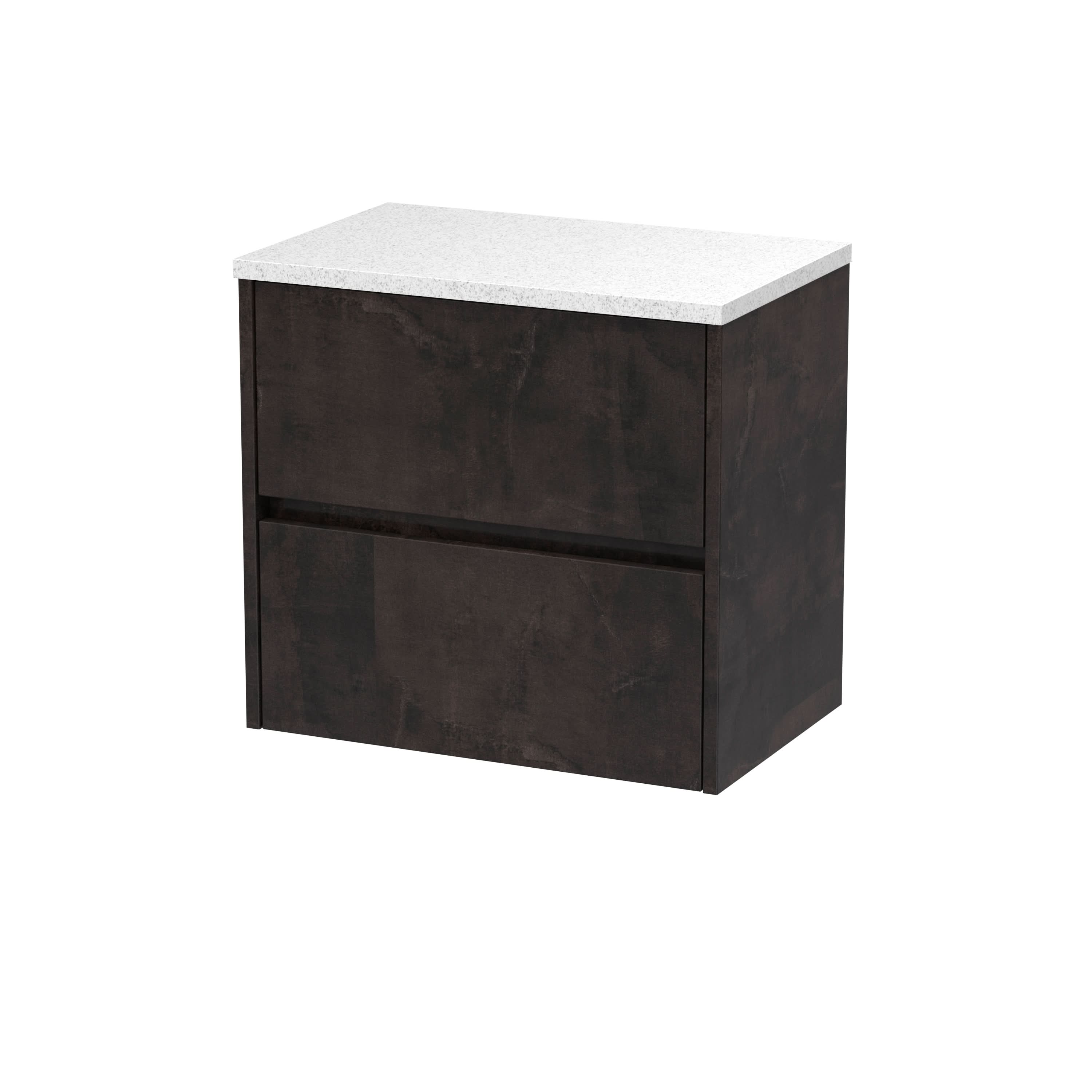 Nuie Havana Wall Hung 2-Drawer Vanity Unit & Worktop in Sparkling White, Countertop Basin Unit in Metallic Slate, 600mm