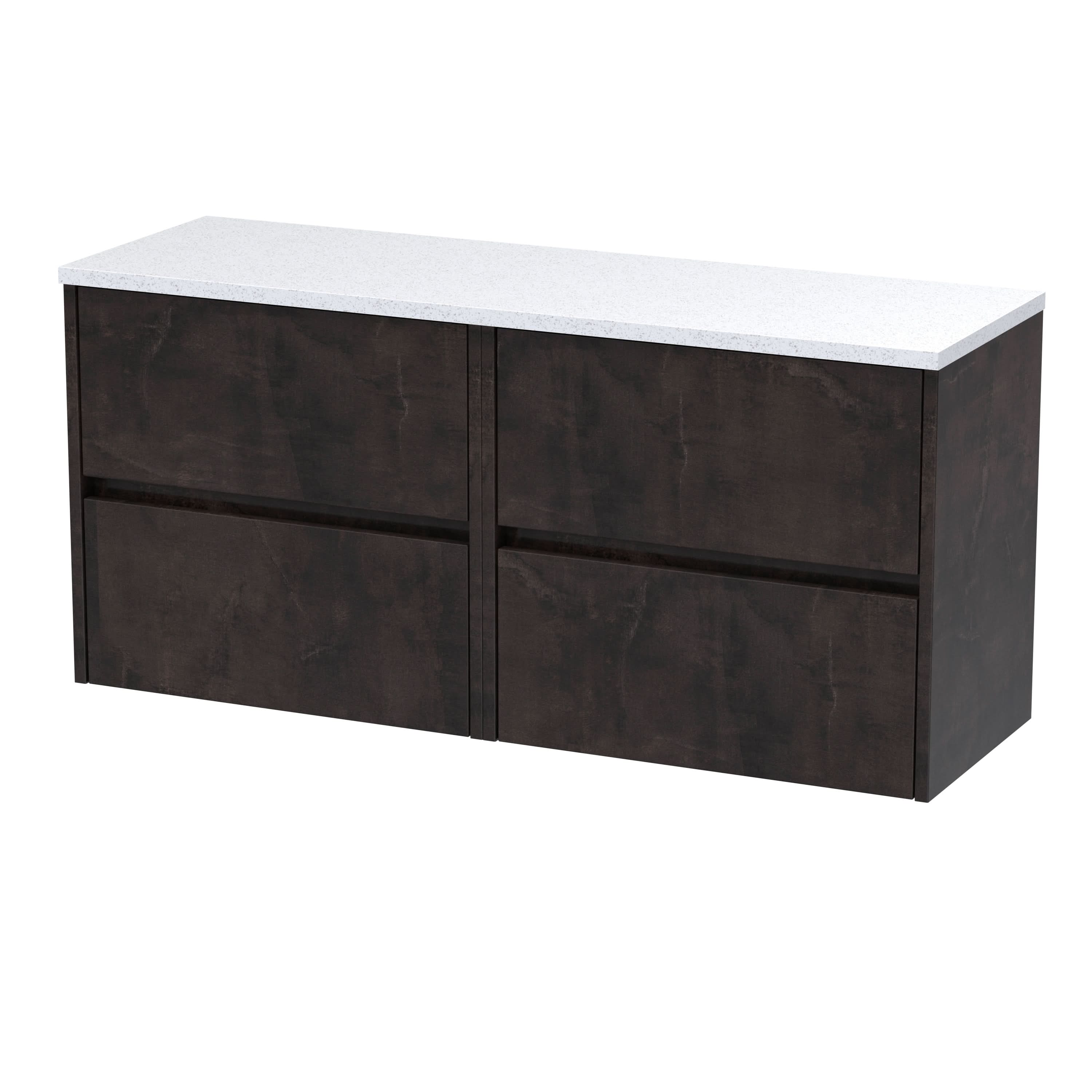 Nuie Havana Wall Hung 4-Drawer Vanity Unit & Worktop in Bellato Grey, Countertop Basin Unit in Metallic Slate, 1200mm