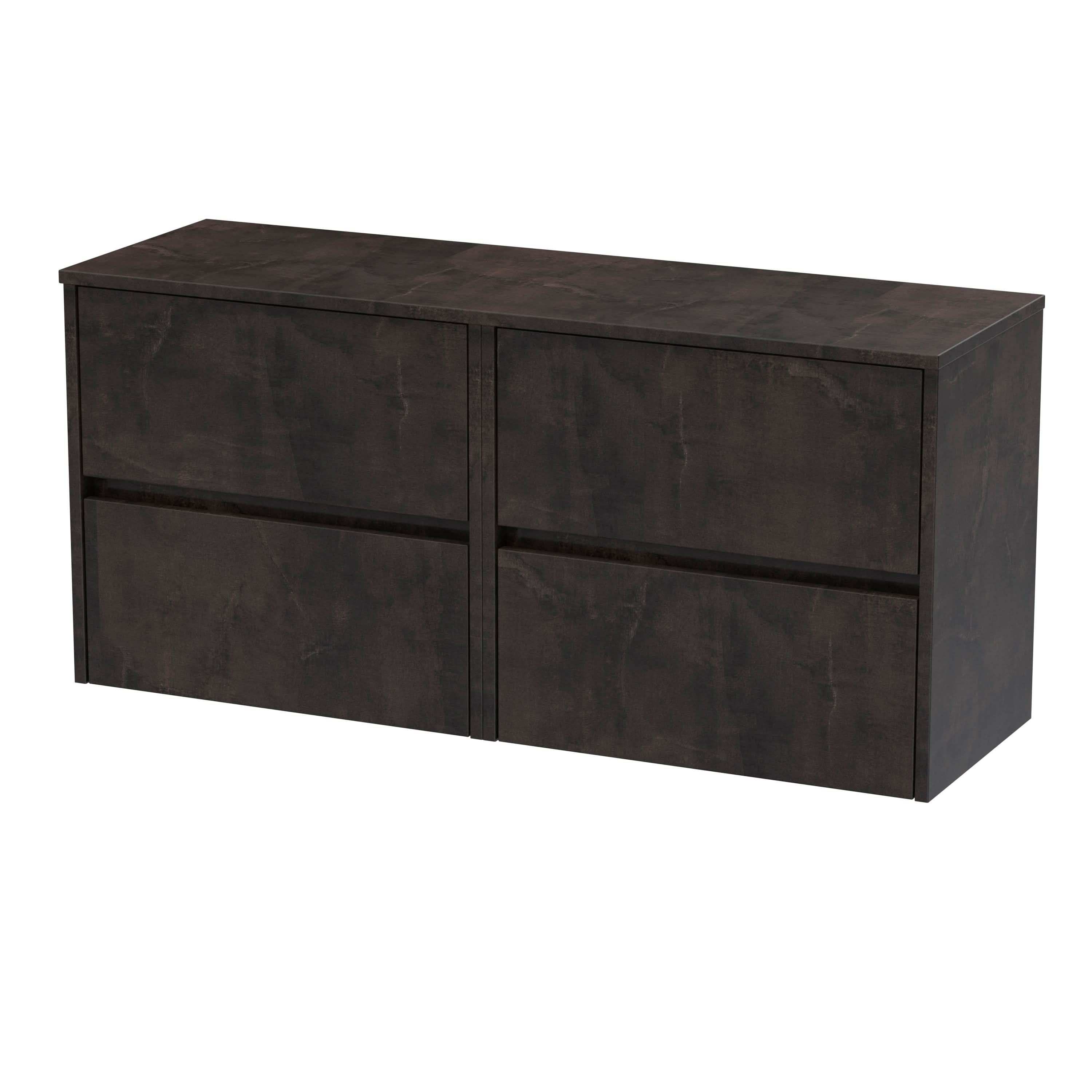 Nuie Havana Wall Hung 4-Drawer Vanity Unit & Worktop in Metallic Slate, Countertop Basin Unit in Metallic Slate, 1200mm