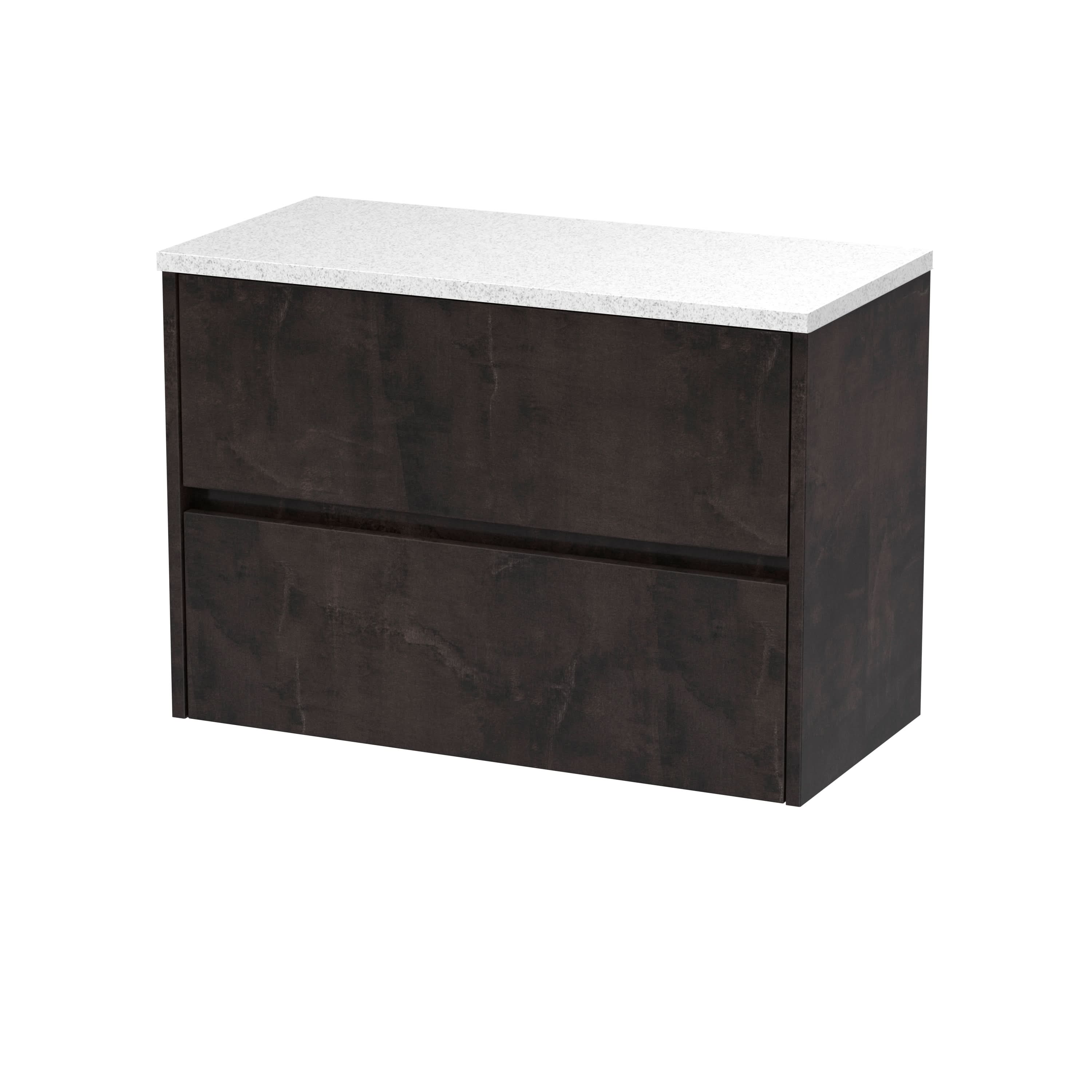 Nuie Havana Wall Hung 2-Drawer Vanity Unit & Worktop in Sparkling White, Countertop Basin Unit in Metallic Slate, 800mm