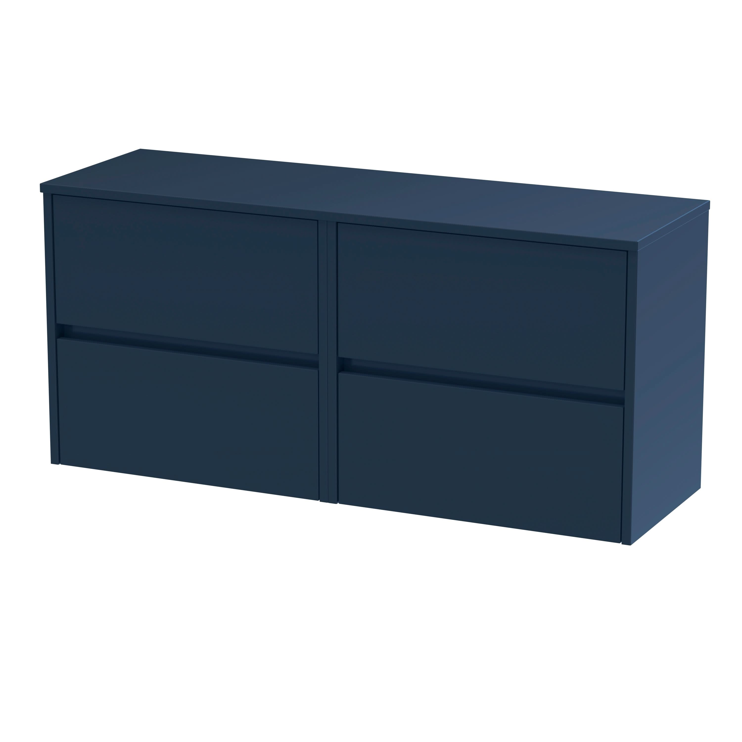 Nuie Havana Wall Hung 4-Drawer Vanity Unit & Worktop in Indigo Blue, Countertop Basin Unit in Midnight Blue, 1200mm