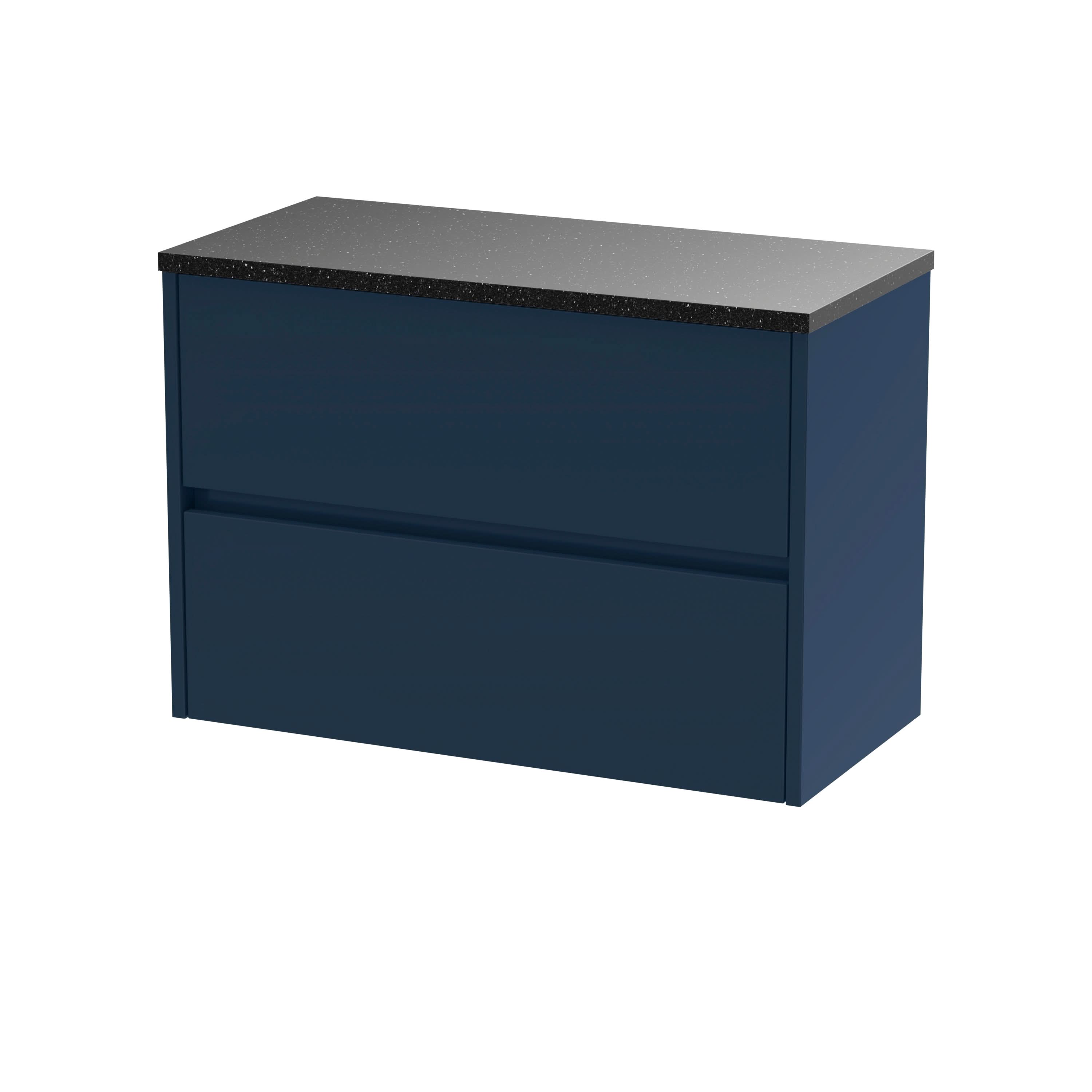 Nuie Havana Wall Hung 2-Drawer Vanity Unit & Worktop in Sparkling White, Countertop Basin Unit in Midnight Blue, 800mm