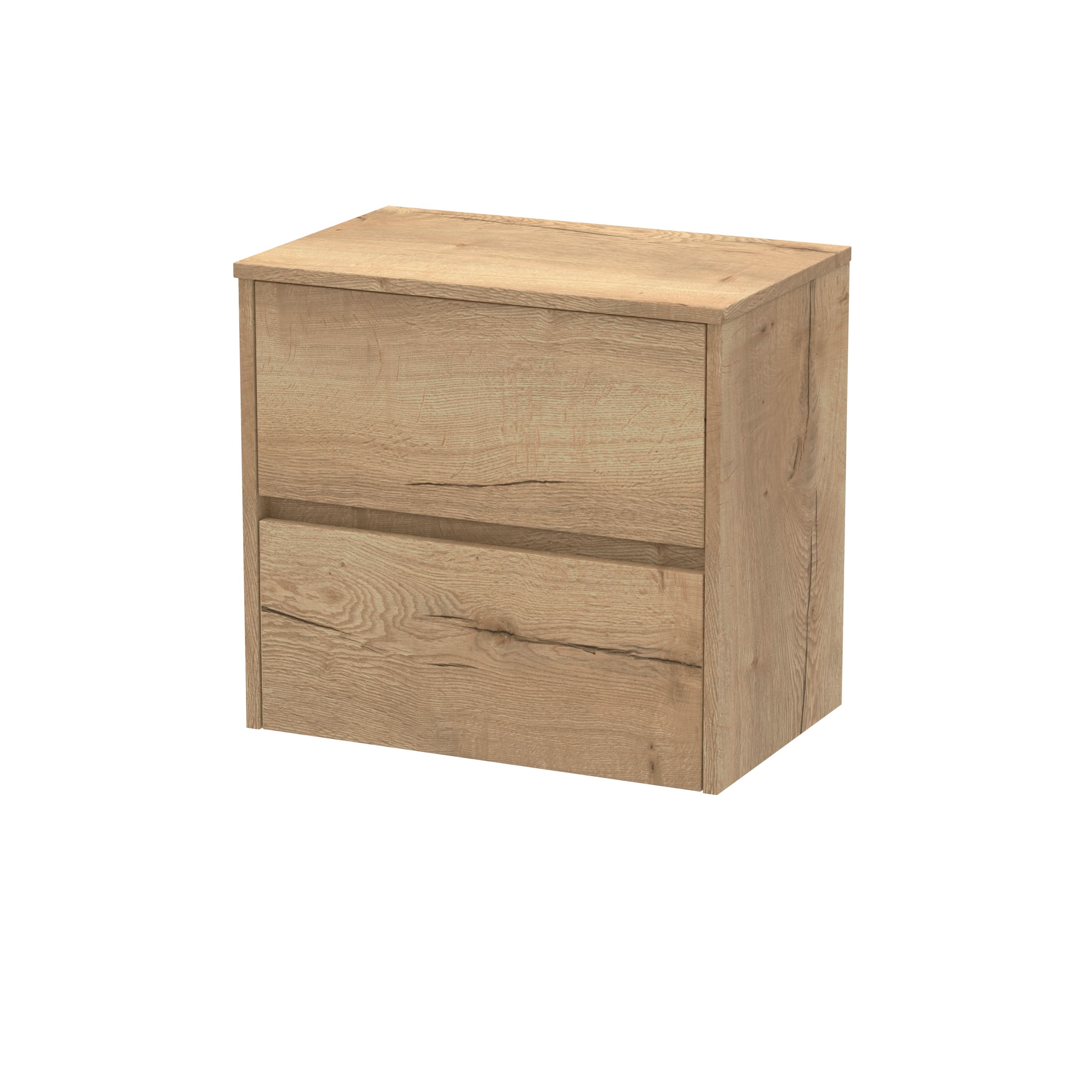 Nuie Havana Wall Hung 2-Drawer Vanity Unit & Worktop in Halifax Oak, Countertop Basin Unit in Autumn Oak, 600mm