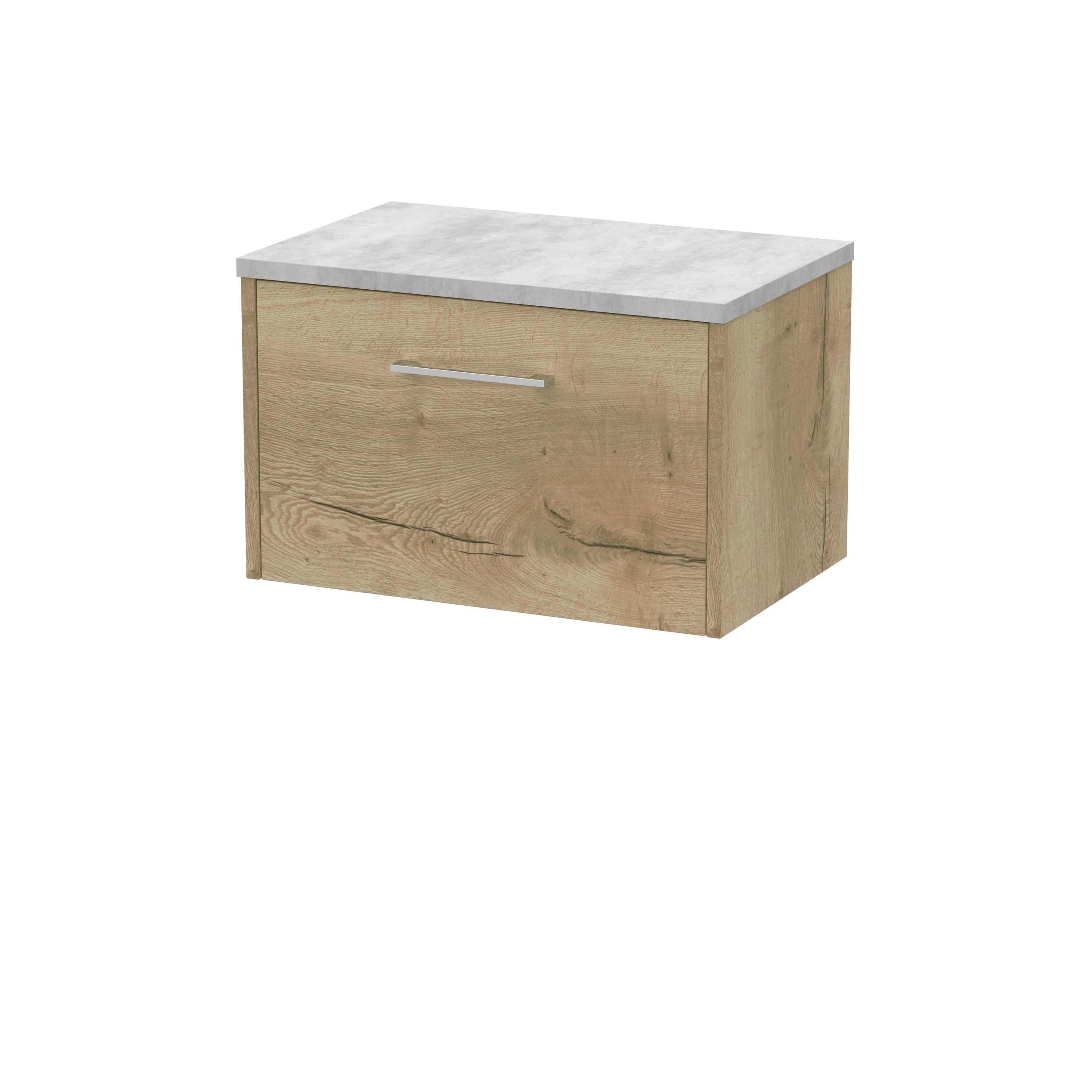Hudson Reed Juno Wall Hung 1-Drawer Vanity Unit & Bellato Grey Worktop, Stylish Countertop Basin Unit in Autumn Oak, 600mm