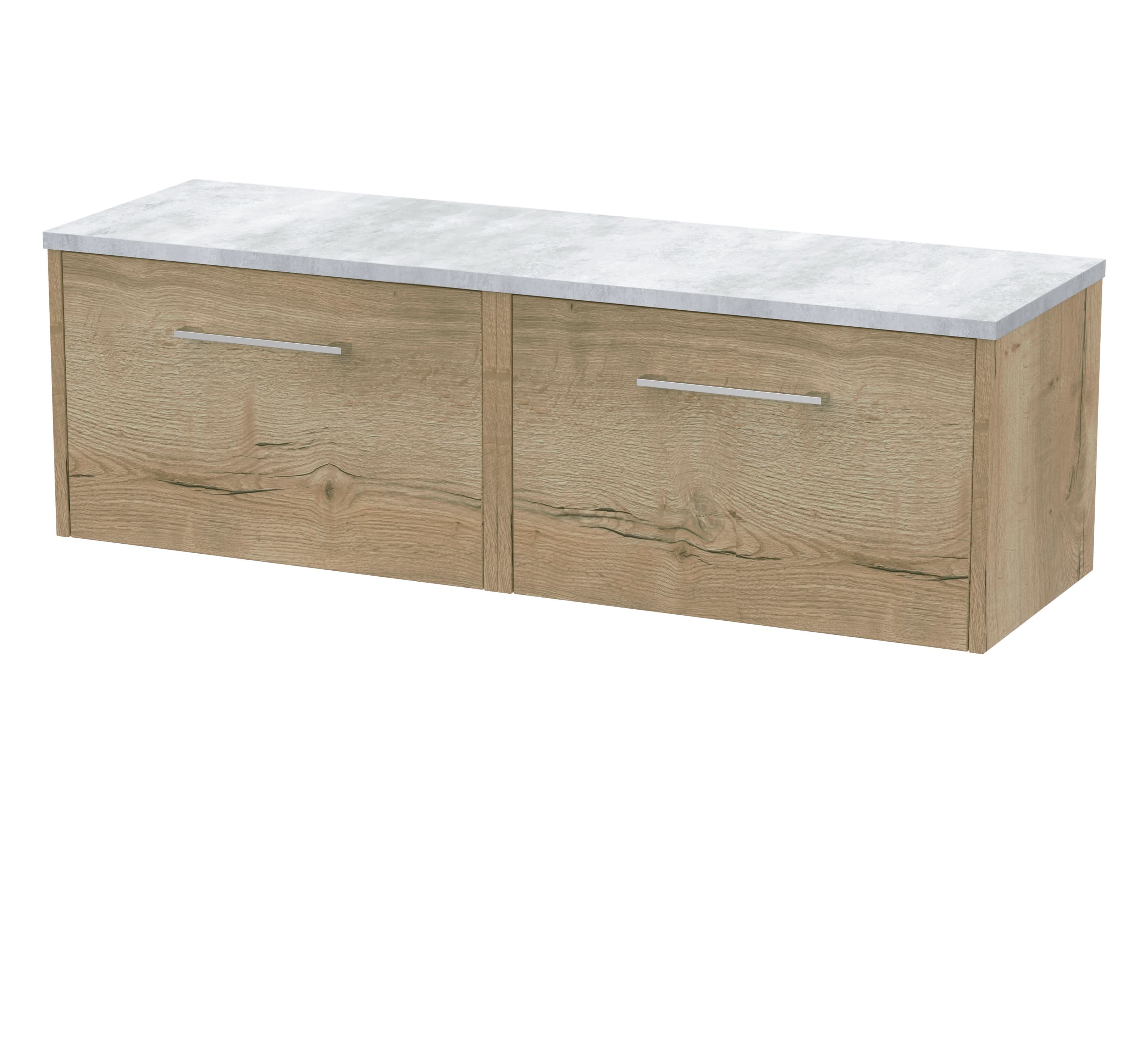 Hudson Reed Juno Wall Hung 2-Drawer Vanity Unit & Bellato Grey Worktop, Countertop Basin Unit in Autumn Oak, 1200mm