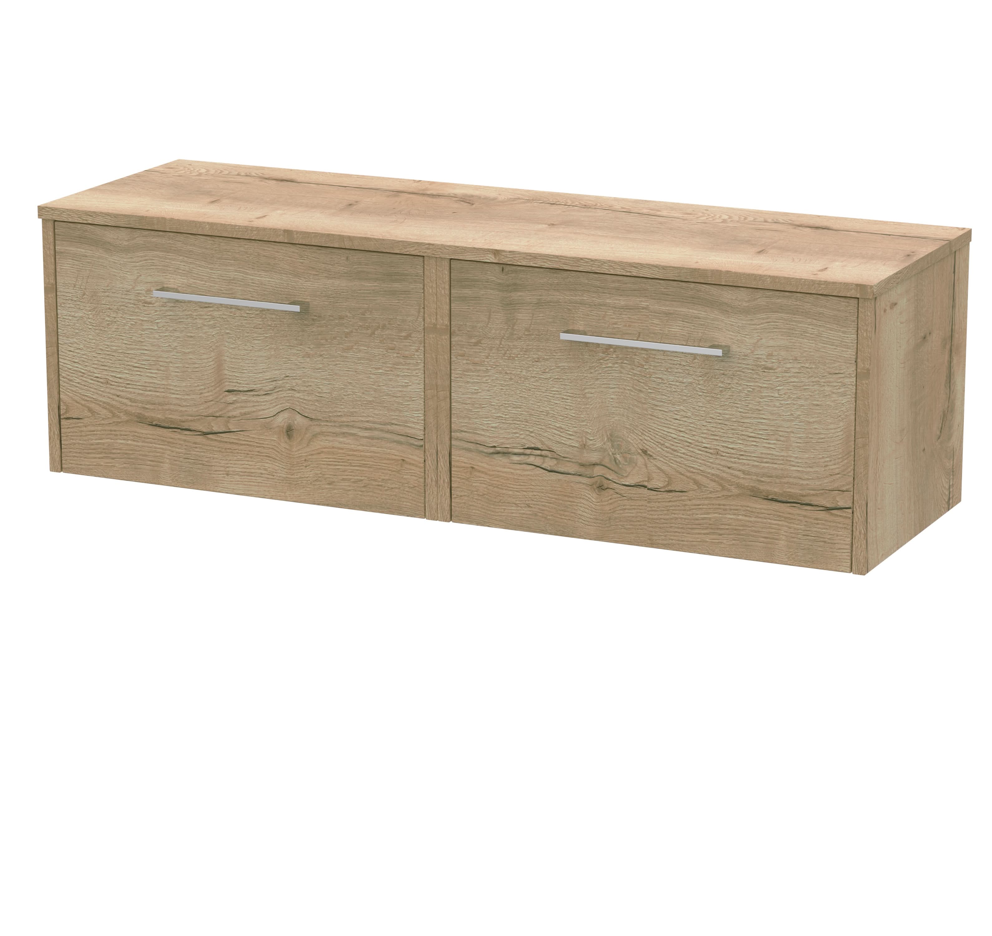Hudson Reed Juno Wall Hung 2-Drawer Vanity Unit & Autumn Oak Worktop, Stylish Countertop Basin Unit in Autumn Oak, 1200mm