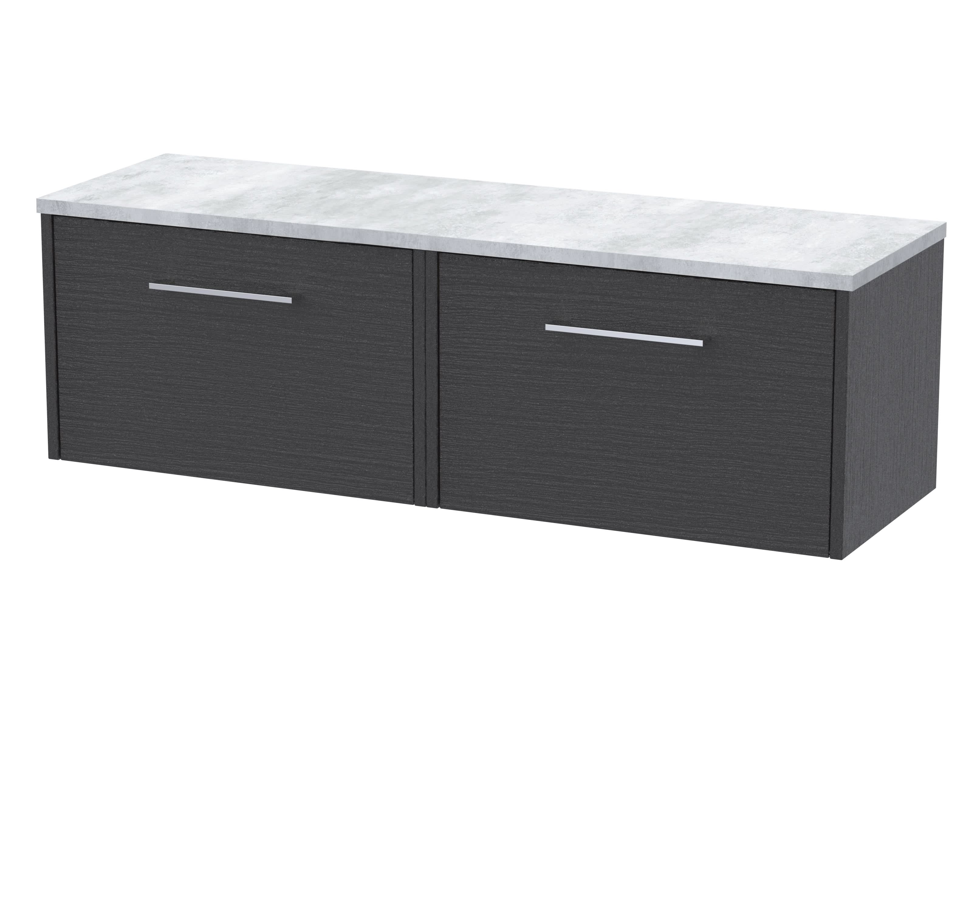 Hudson Reed  Juno Wall Hung 2-Drawer Vanity Unit & Bellato Grey Worktop, Countertop Basin Unit in Graphite Grey Woodgrain, 1200mm