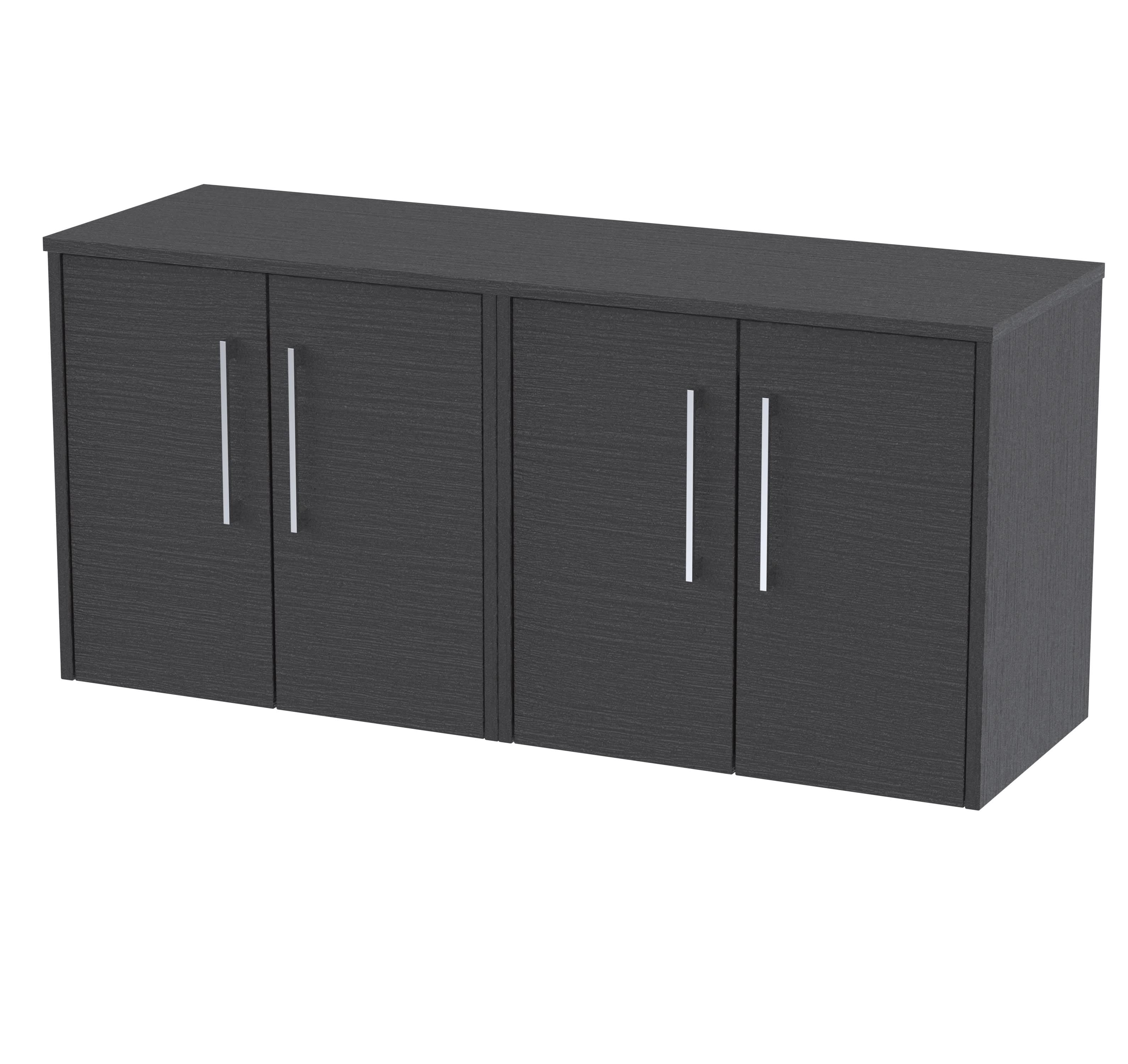 Hudson Reed Juno Wall Hung 4-Door Vanity Unit & Black Worktop, Stylish Countertop Basin Unit in Graphite Grey Woodgrain, 1200mm