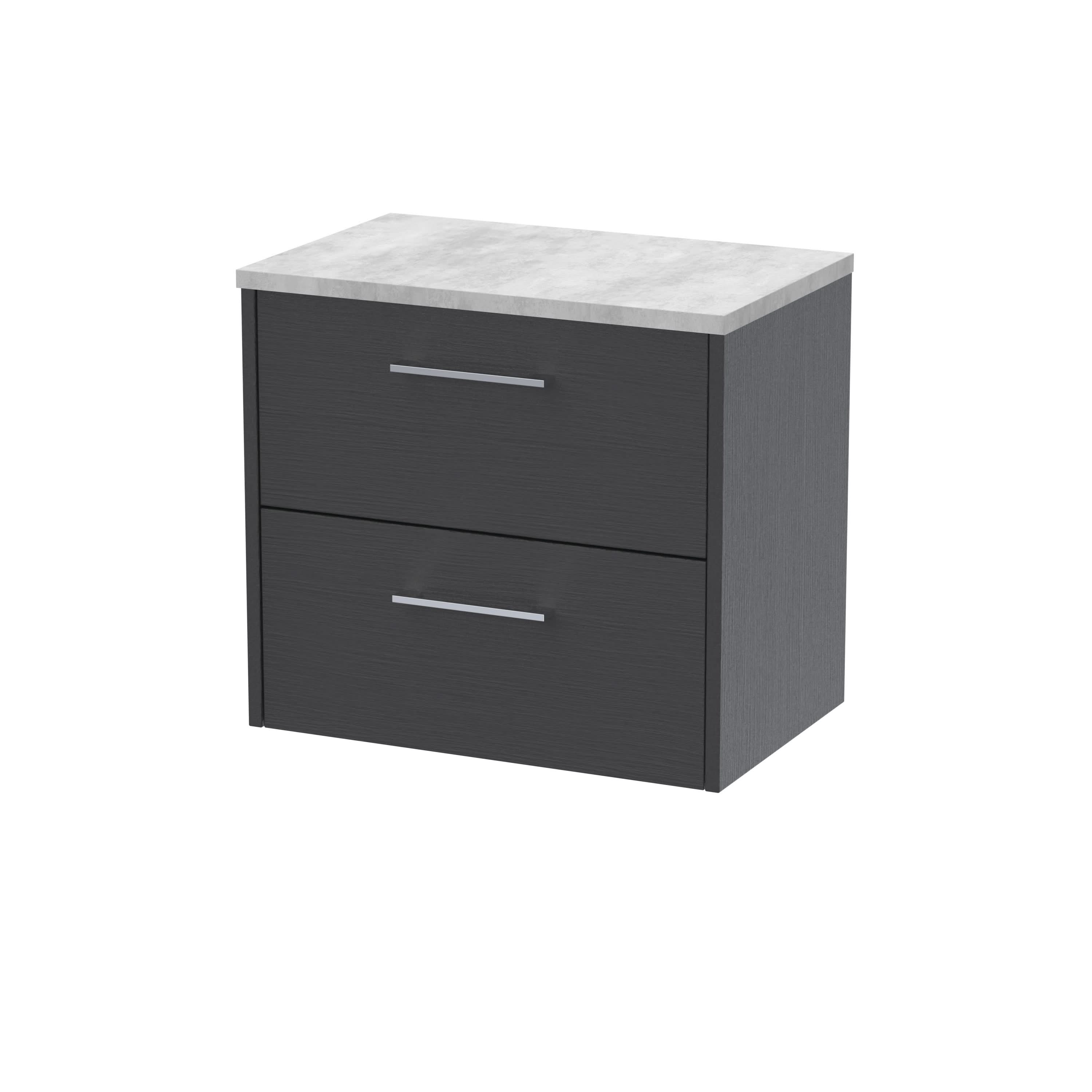 Hudson Reed Juno Wall Hung 2-Drawer Vanity Unit & Bellato Grey Worktop, Countertop Basin Unit in Graphite Grey Woodgrain, 600mm