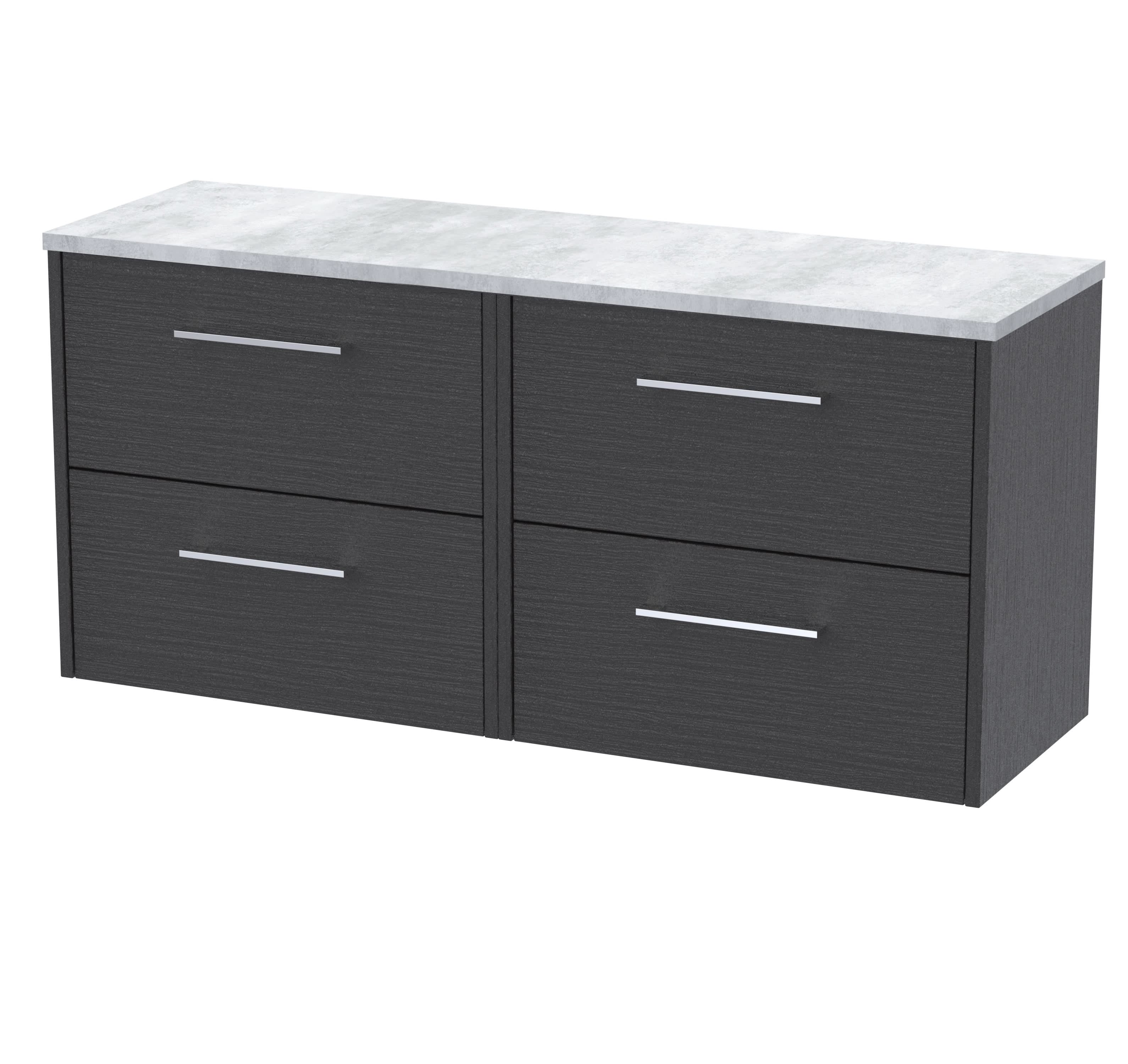 Hudson Reed Juno Wall Hung 4-Drawer Vanity Unit & Bellato Grey Worktop, Countertop Basin Unit in Graphite Grey Woodgrain, 1200mm