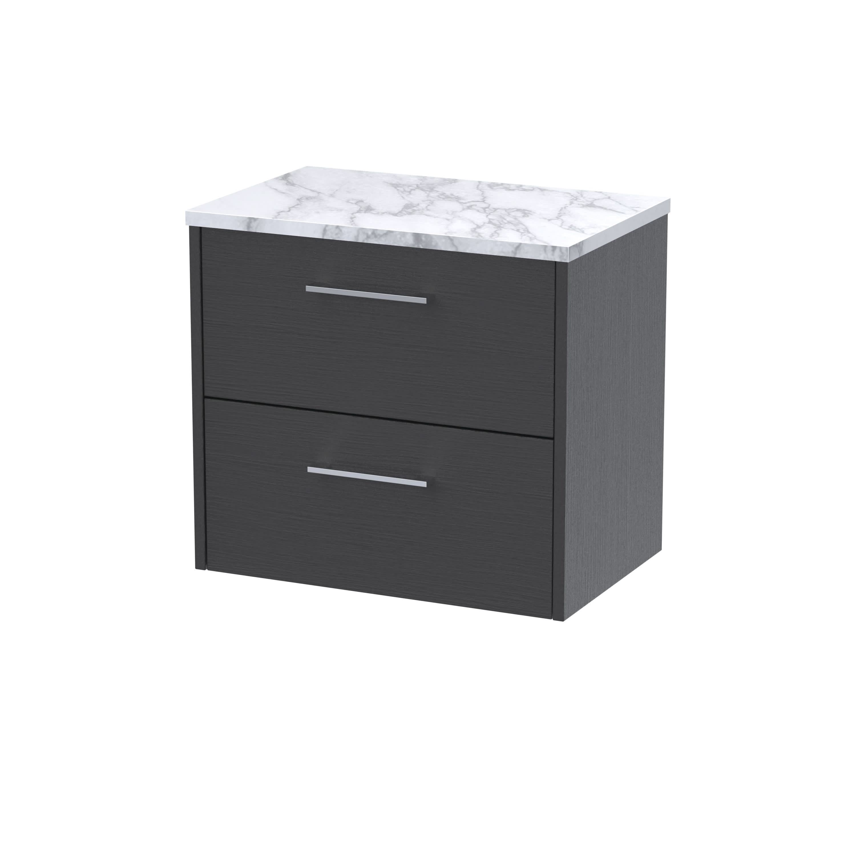 Hudson Reed Juno Wall Hung 2-Drawer Vanity Unit & Worktop, Stylish Countertop Basin Unit in Graphite Grey Woodgrain, 600mm
