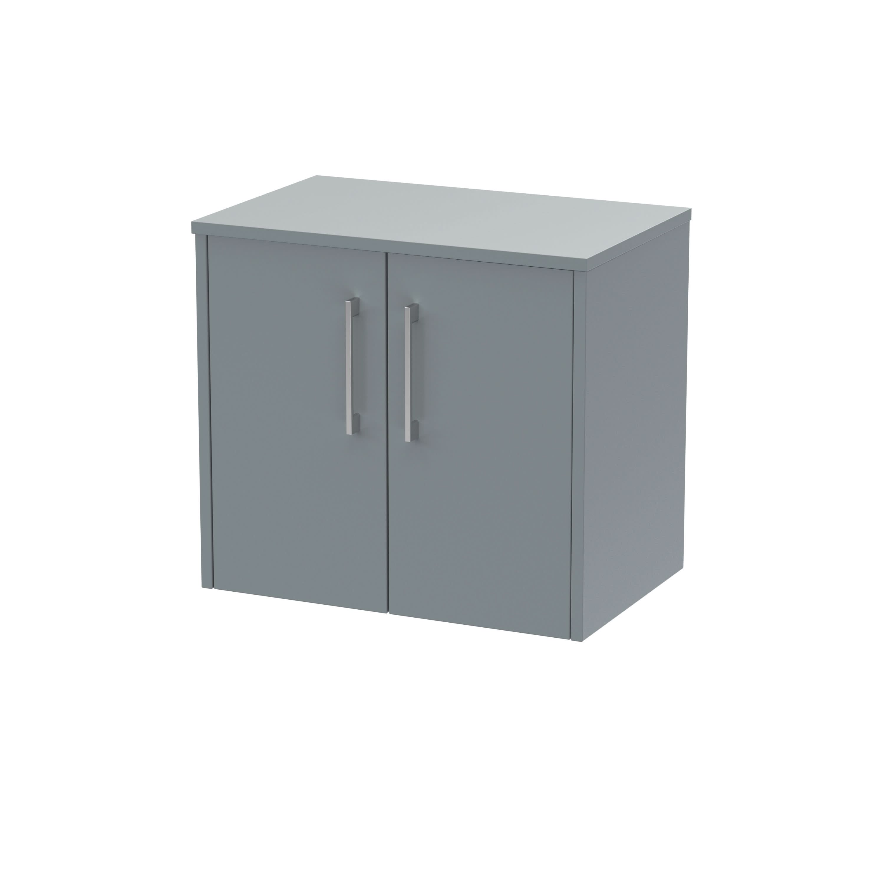 Hudson Reed Juno Wall Hung 2-Door Vanity Unit & Coastal Grey Worktop, Stylish Countertop Basin Unit in Coastal Grey, 600mm