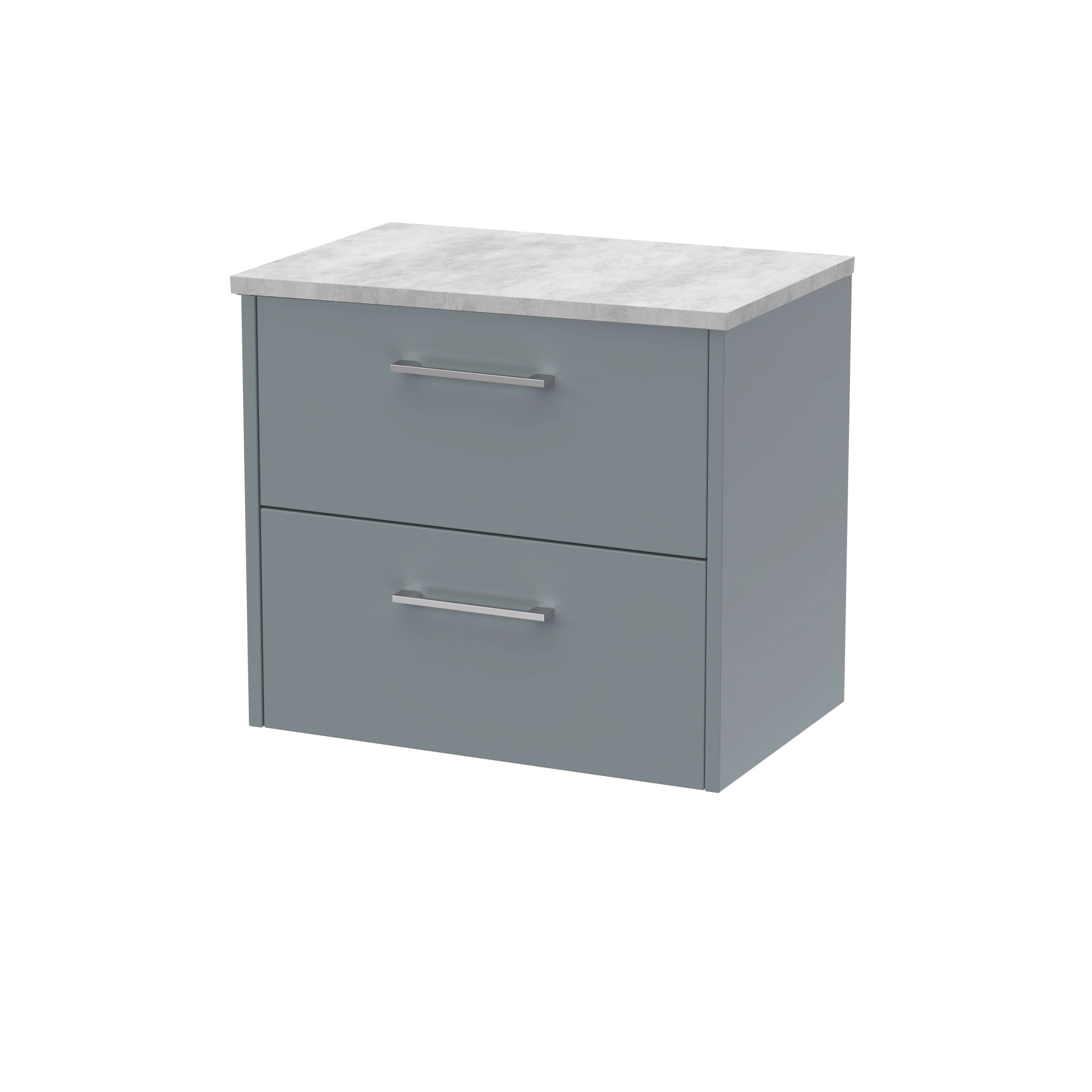 Hudson Reed Juno Wall Hung 2-Drawer Vanity Unit & Bellato Grey Worktop, Stylish Countertop Basin Unit in Coastal Grey, 600mm