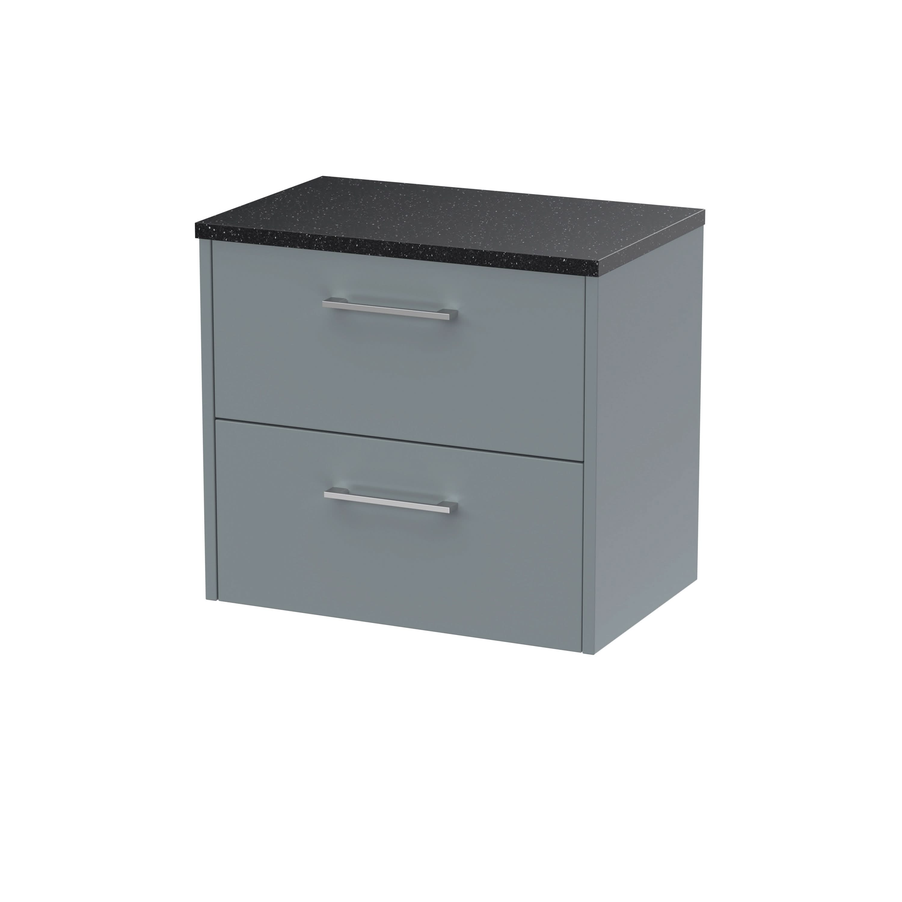 Hudson Reed Juno Wall Hung 2-Drawer Vanity Unit & Black Worktop, Stylish Countertop Basin Unit in Coastal Grey, 600mm