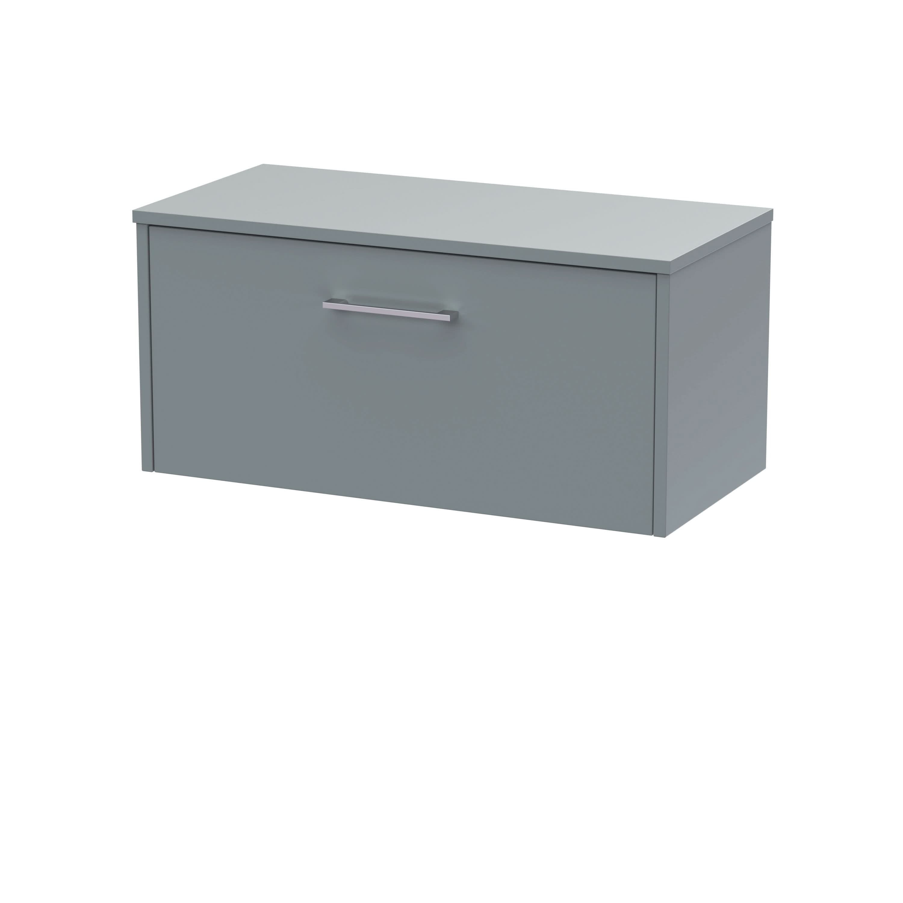Hudson Reed Juno Wall Hung 1-Drawer Vanity Unit & Coastal Grey Worktop, Stylish Countertop Basin Unit in Coastal Grey, 800mm