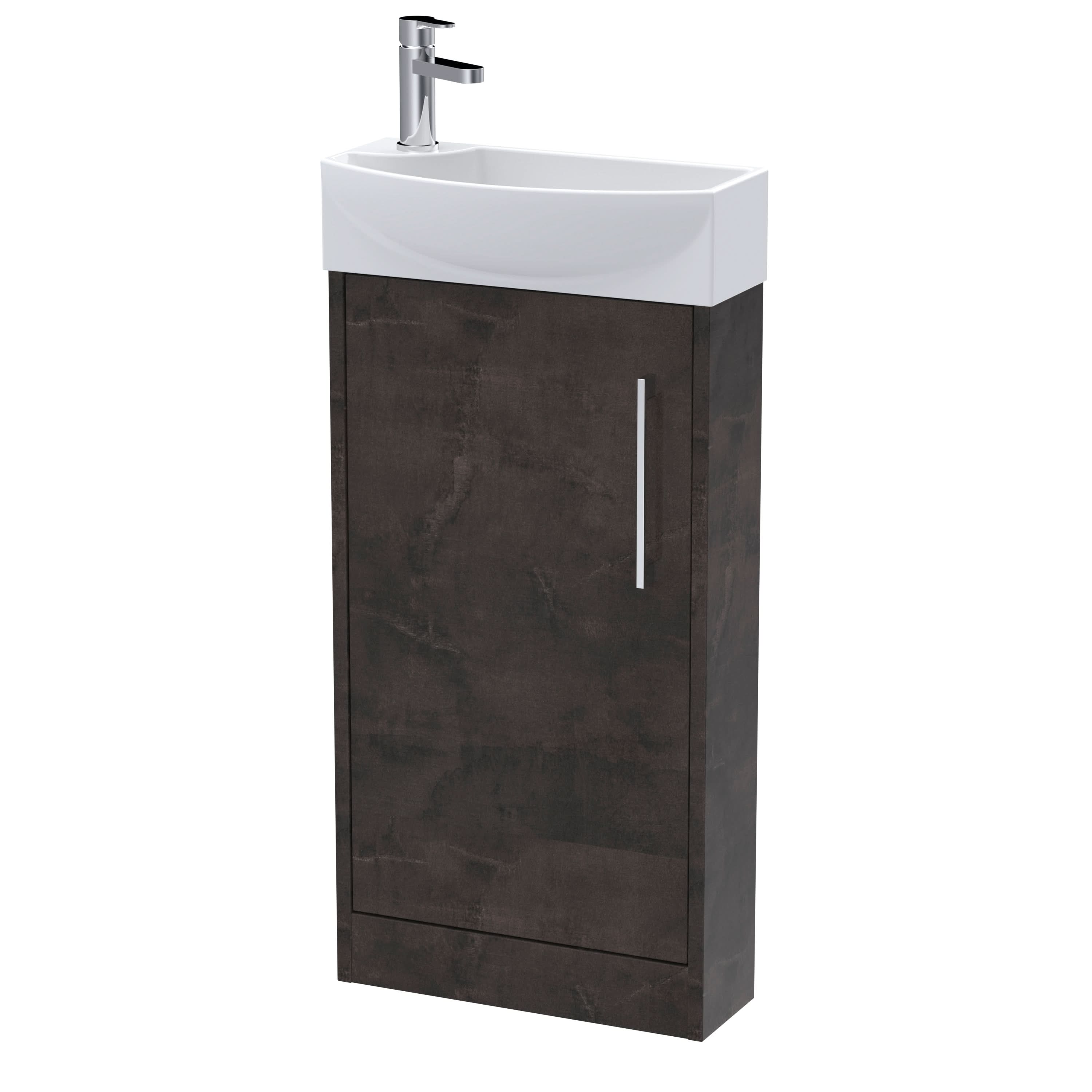 Hudson Reed Juno Compact Floor Standing Single Door Unit and 1 Tap Hole Basin, Right Hand Cloakroom Sink Vanity Unit, Metallic Slate, 440mm