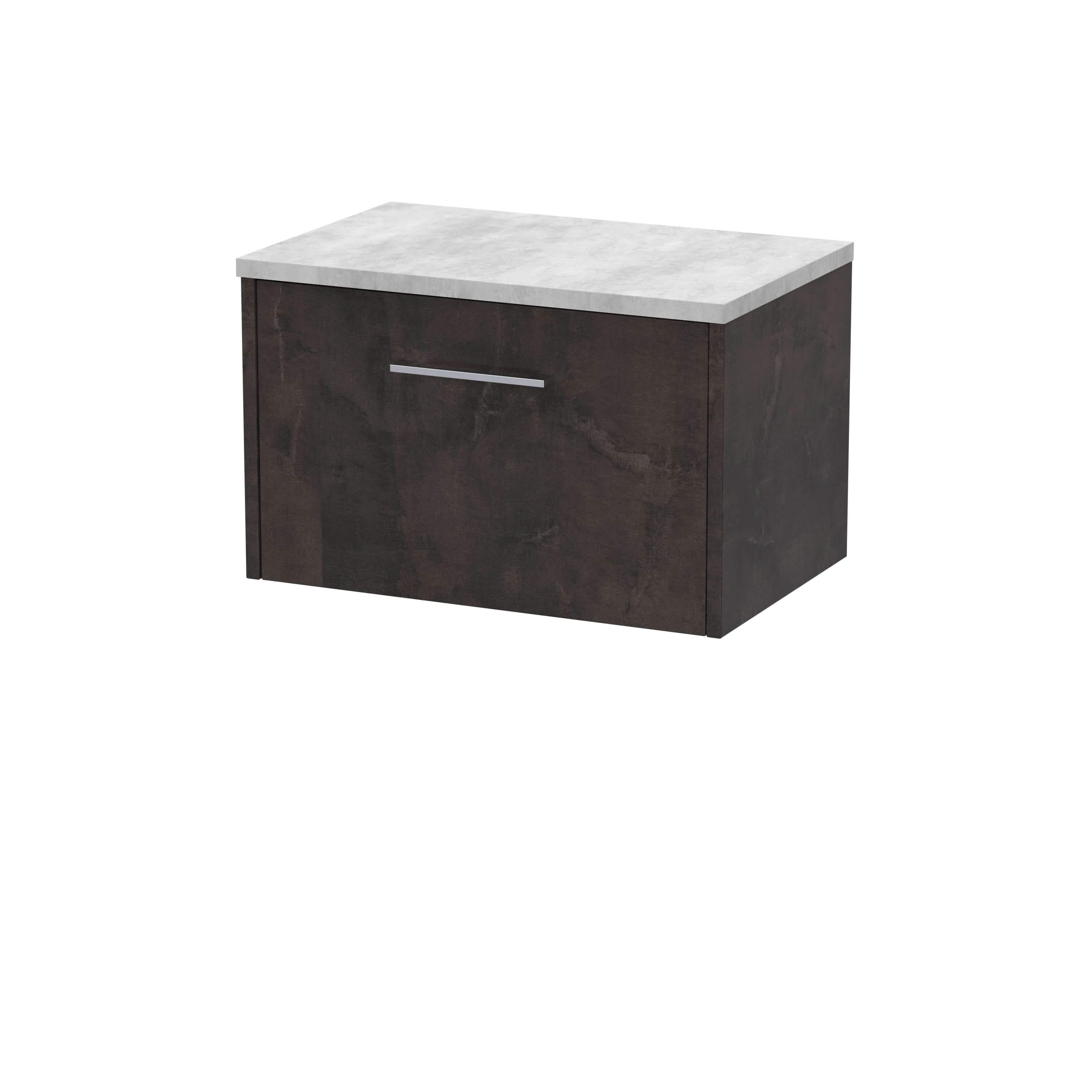 Hudson Reed Juno Wall Hung 1-Drawer Vanity Unit & Sparkling White Worktop, Countertop Basin Unit in Metallic Slate, 600mm