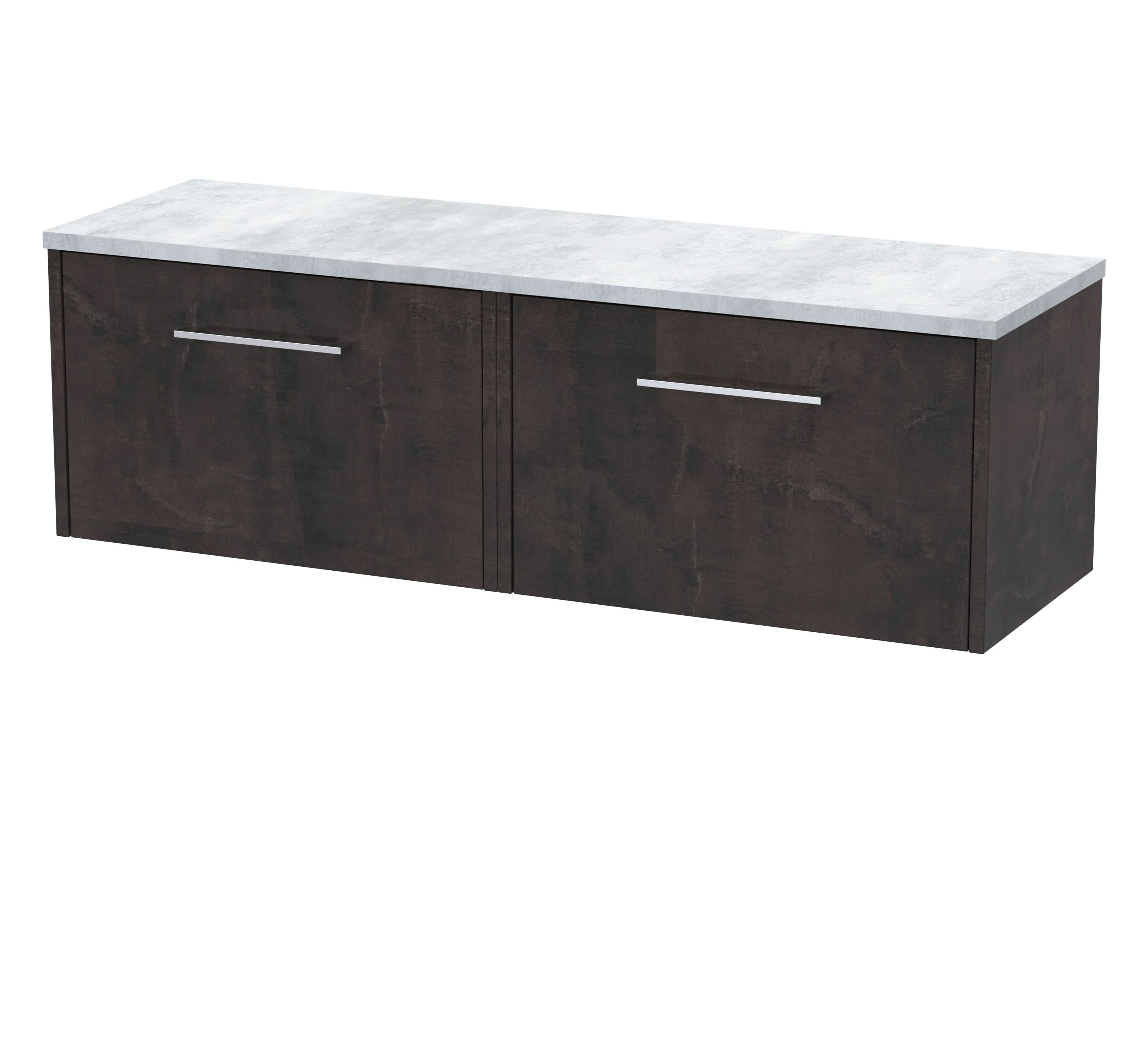 Hudson Reed Juno Wall Hung 2-Drawer Vanity Unit & Sparkling White Worktop, Countertop Basin Unit in Metallic Slate, 1200mm