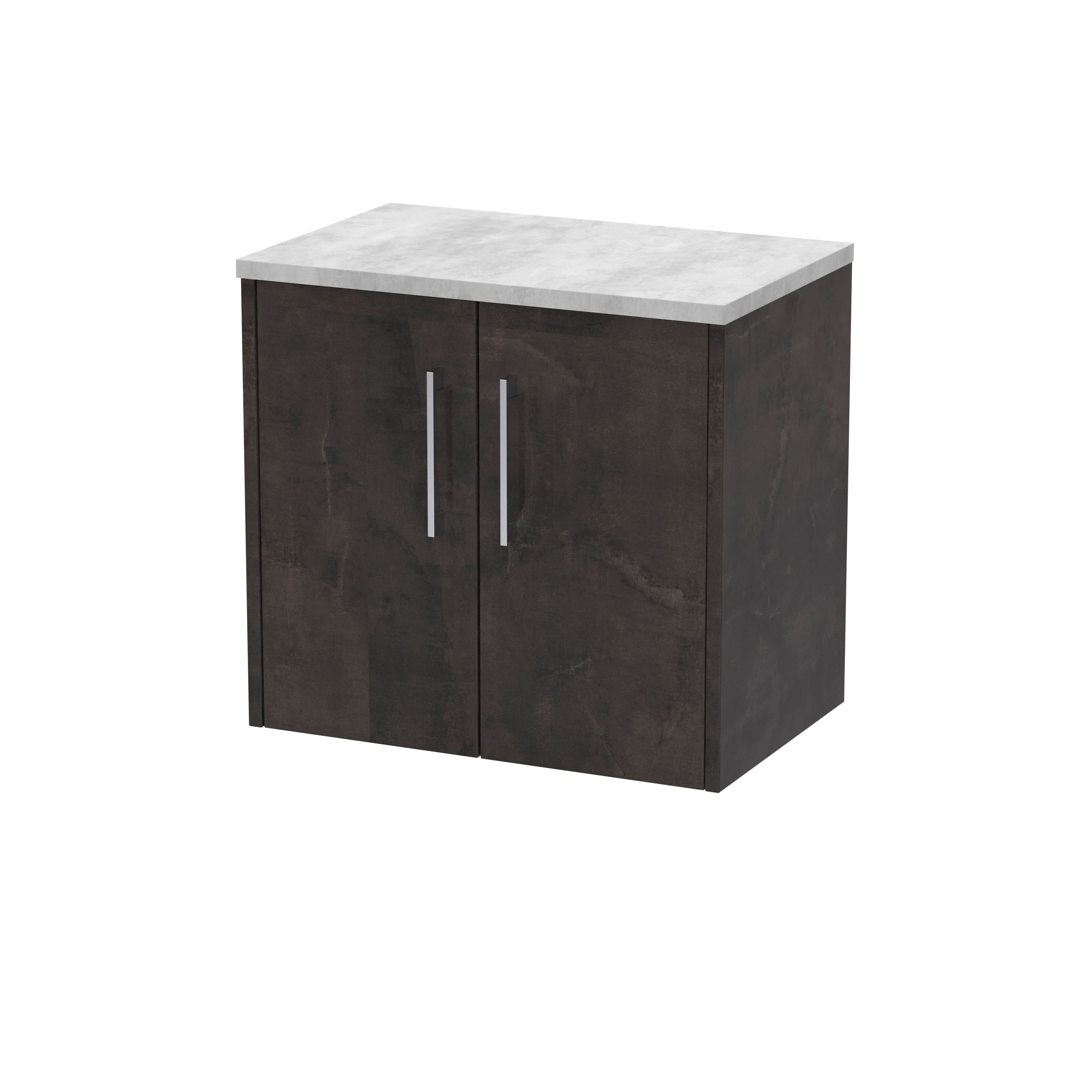 Hudson Reed Juno Wall Hung 2-Door Vanity Unit & Bellato Grey Worktop, Countertop Basin Unit in Metallic Slate, 600mm