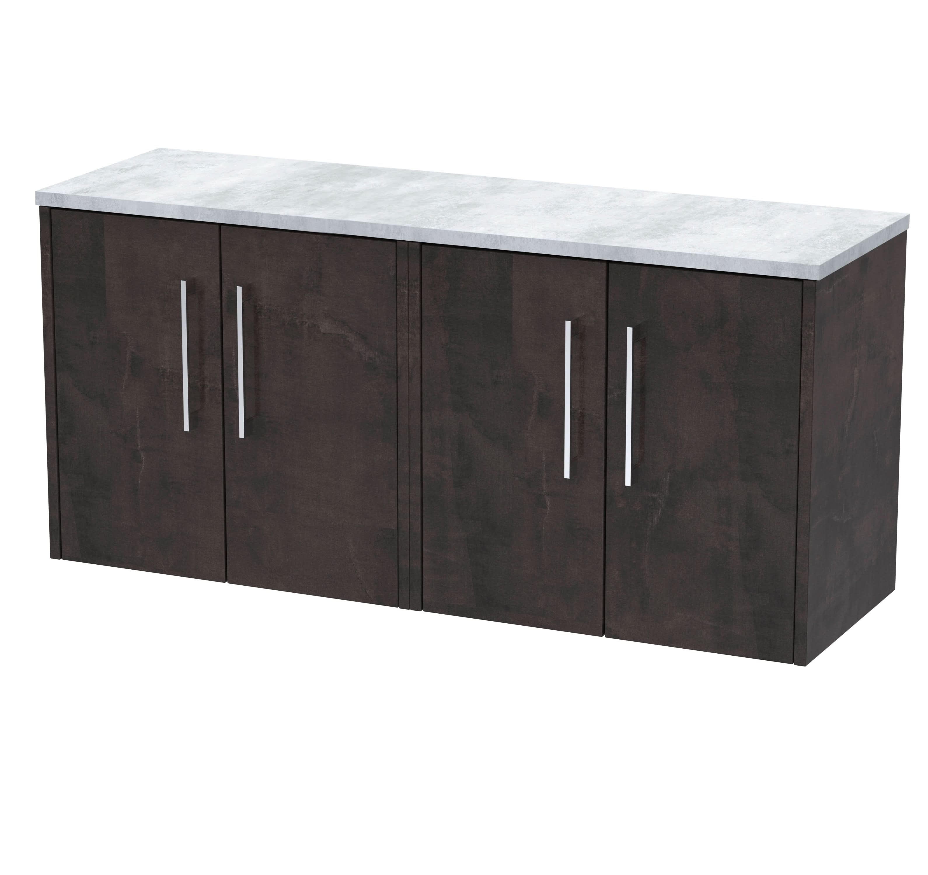 Hudson Reed Juno Wall Hung 4-Door Vanity Unit & Bellato Grey Worktop, Countertop Basin Unit in Metallic Slate, 1200mm