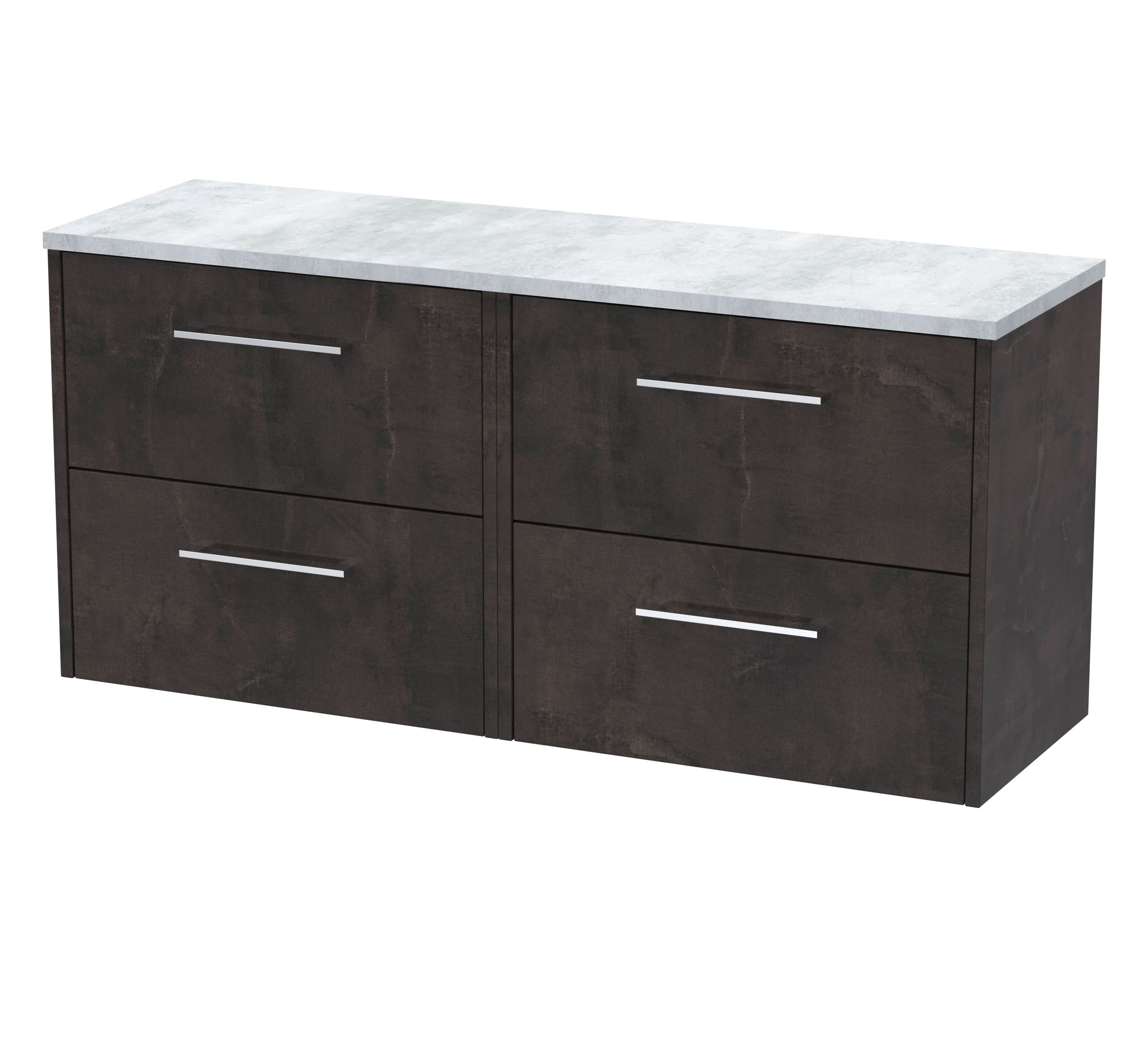 Hudson Reed Juno Wall Hung 4-Drawer Vanity Unit & Bellato Grey Worktop, Countertop Basin Unit in Metallic Slate, 1200mm