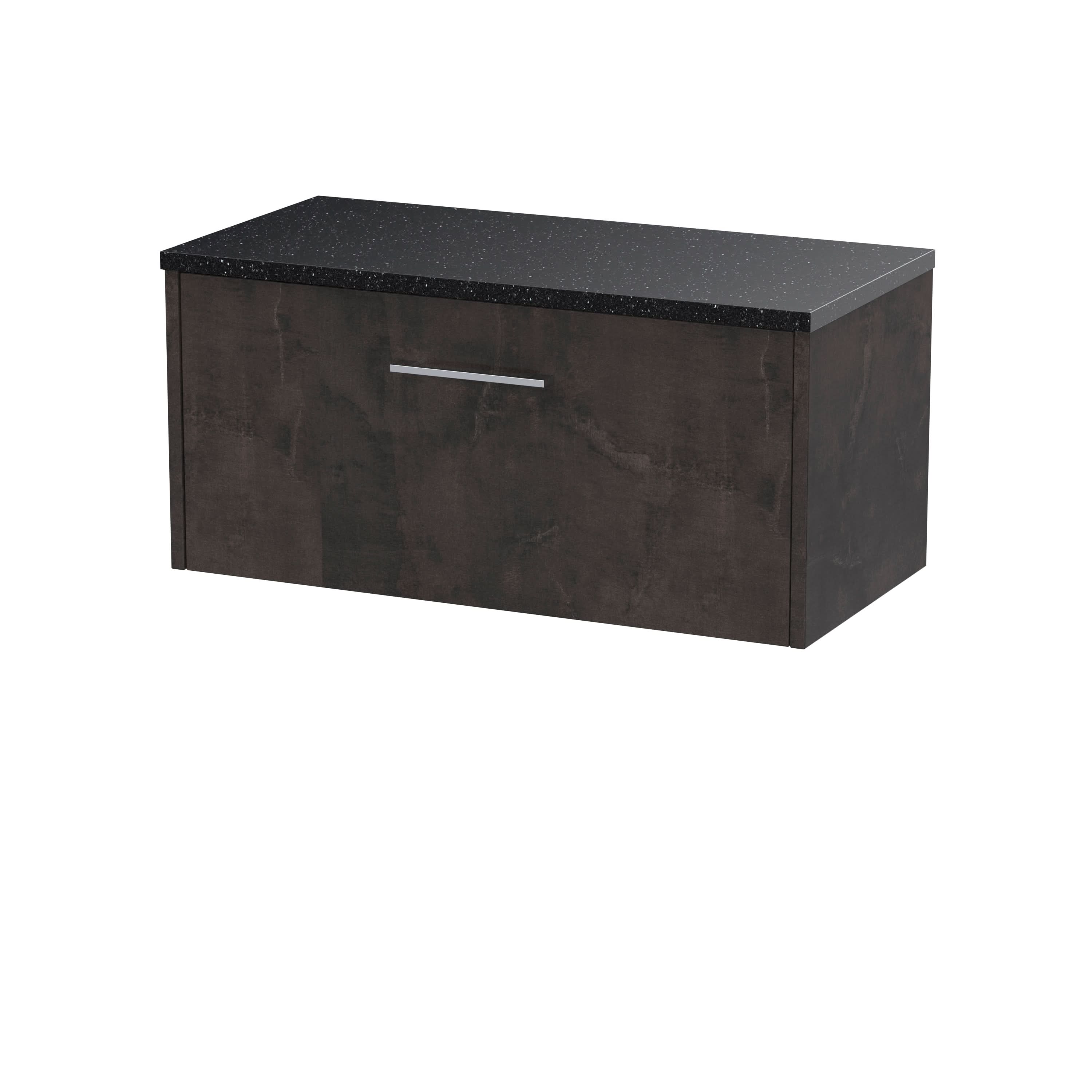 Hudson Reed Juno Wall Hung 1-Drawer Vanity Unit & Black Worktop, Countertop Basin Unit in Metallic Slate, 800mm