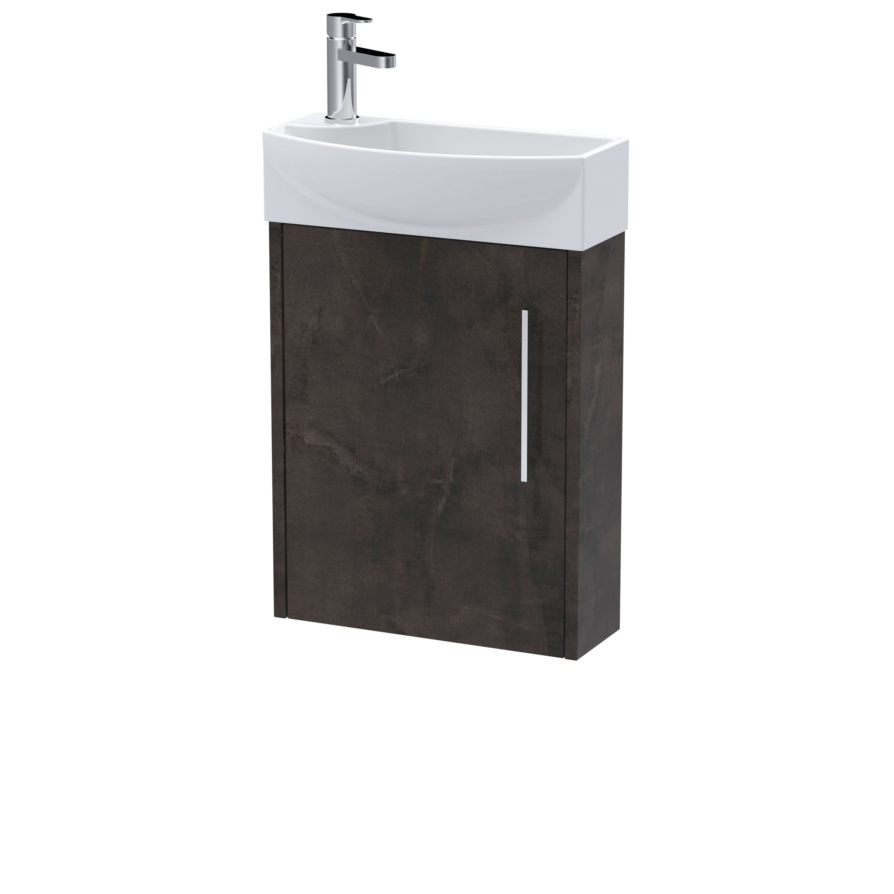 Hudson Reed Juno Compact Wall Hung Single Door Unit and 1 Tap Hole Basin, Right Hand Cloakroom Sink Vanity Unit, Metallic Slate, 440mm