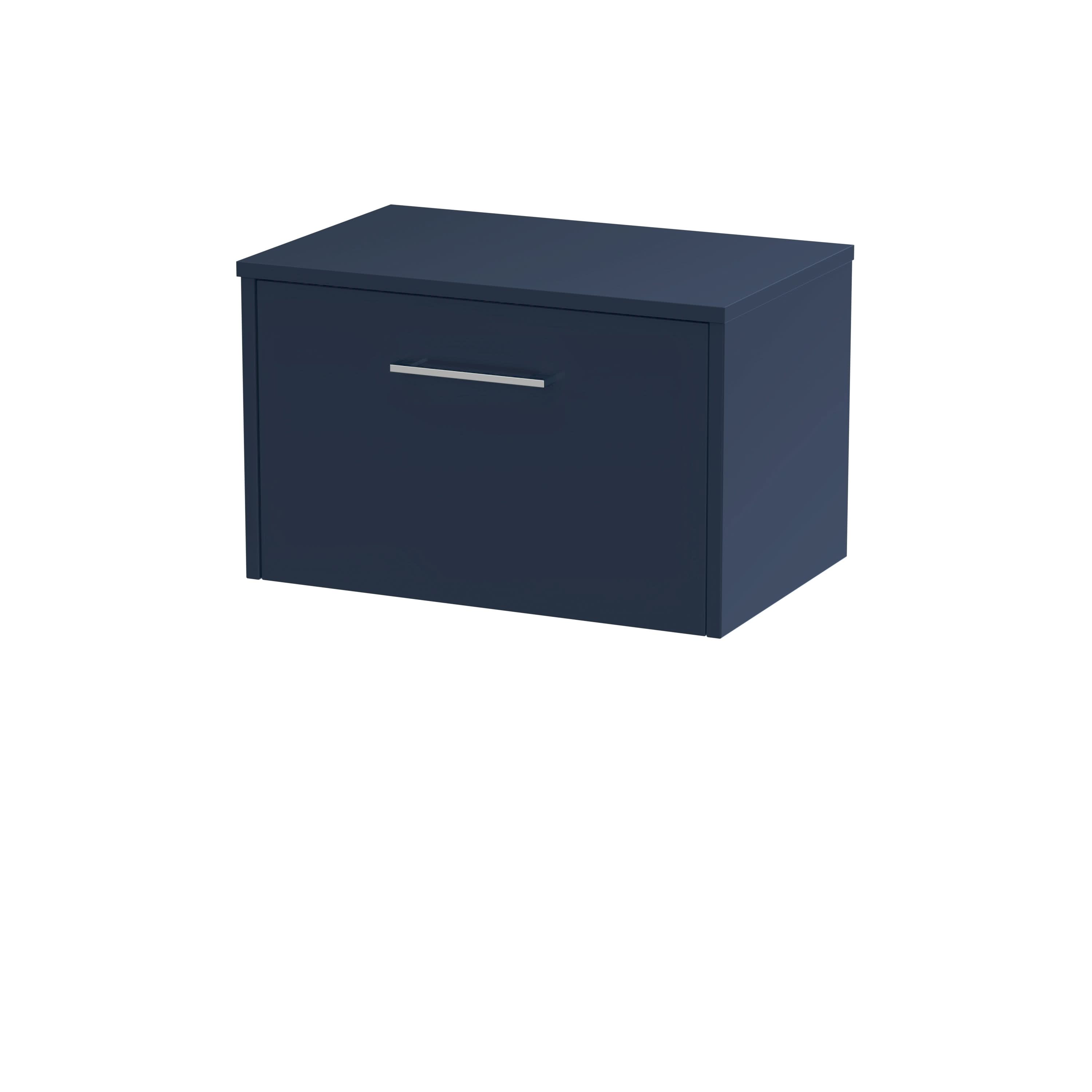Hudson Reed Juno Wall Hung Counter Top Vanity Unit with Soft Close Drawer and Durable Worktop Modern Luxury Bathroom Style Midnight Blue Matt Finish, 600mm