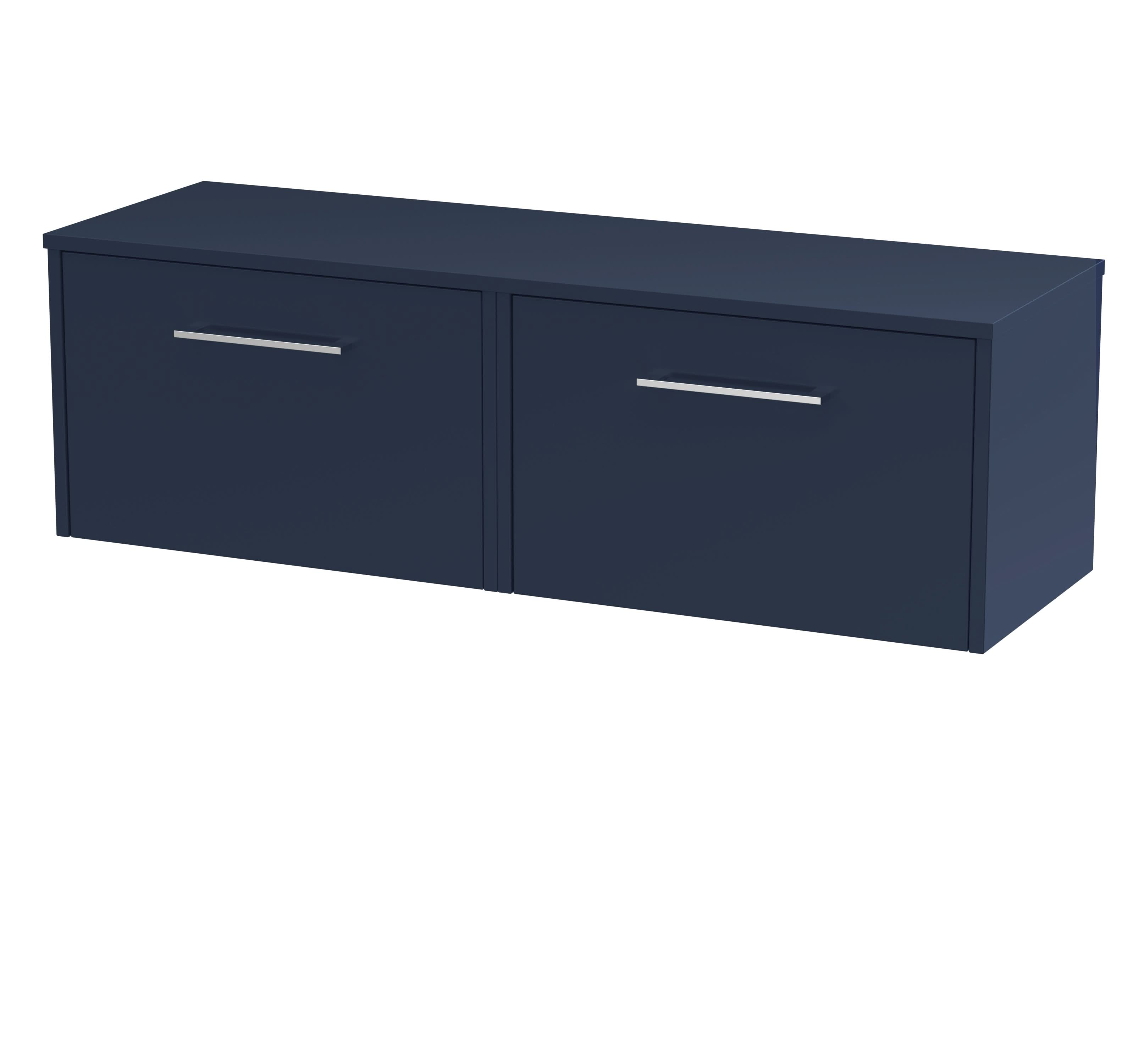 Hudson Reed Juno Wall Hung Counter Top Vanity Unit with 2 Soft Close Drawers and Durable Worktop Luxury Modern Bathroom Unit Midnight Blue Matt Finish, 1200mm