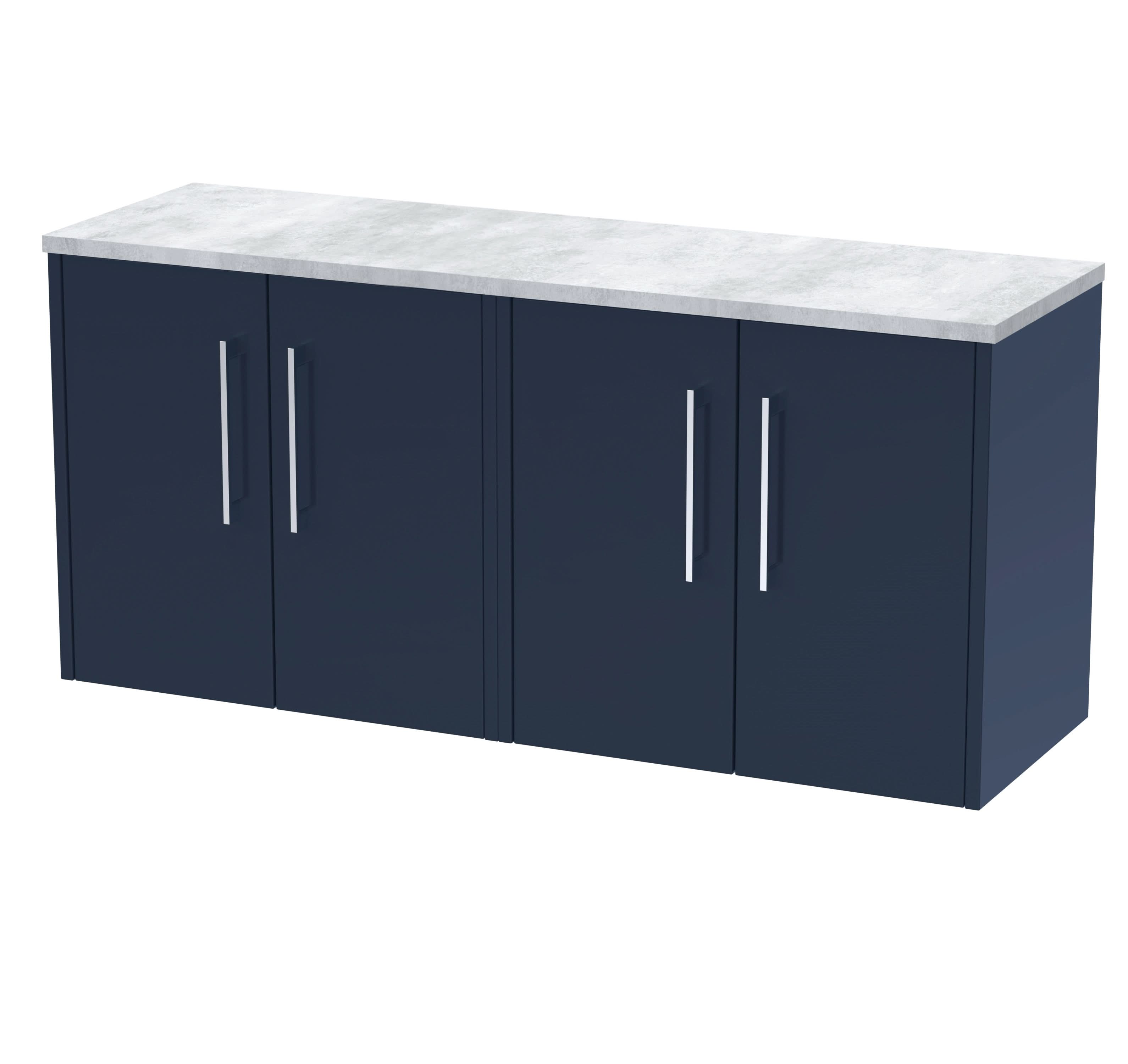 Hudson Reed Juno Wall Hung 4-Door Countertop Vanity Unit with Laminate Worktop, Luxury Modern Vanity Unit for Bathroom with Soft Close Doors in Midnight Blue, 1200mm