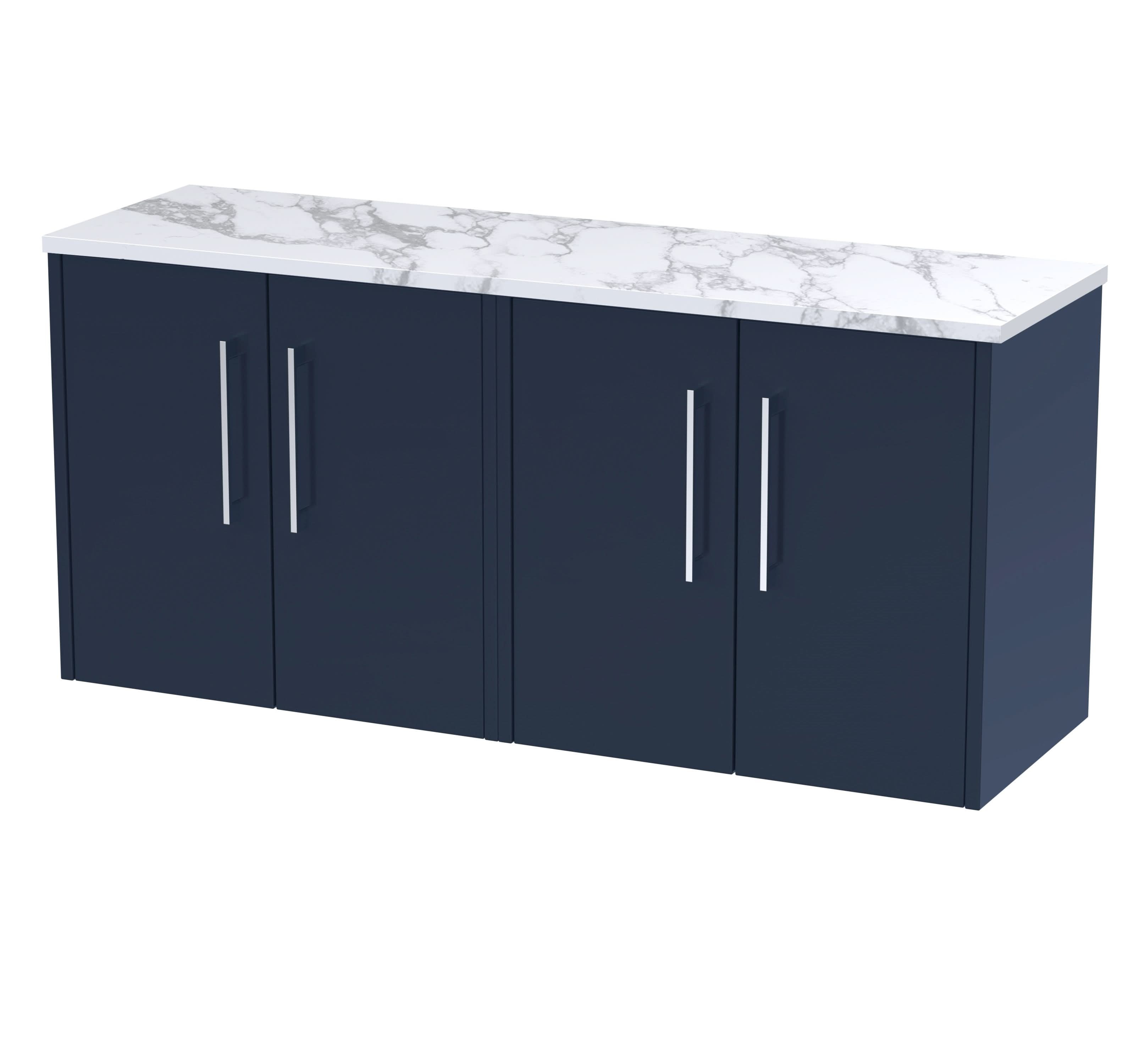 Hudson Reed Juno Wall Hung 4 Doors Modern Vanity Unit with Laminate Worktop, Luxury Bathroom Furniture with Soft Close Doors in Midnight Blue, 1200mm