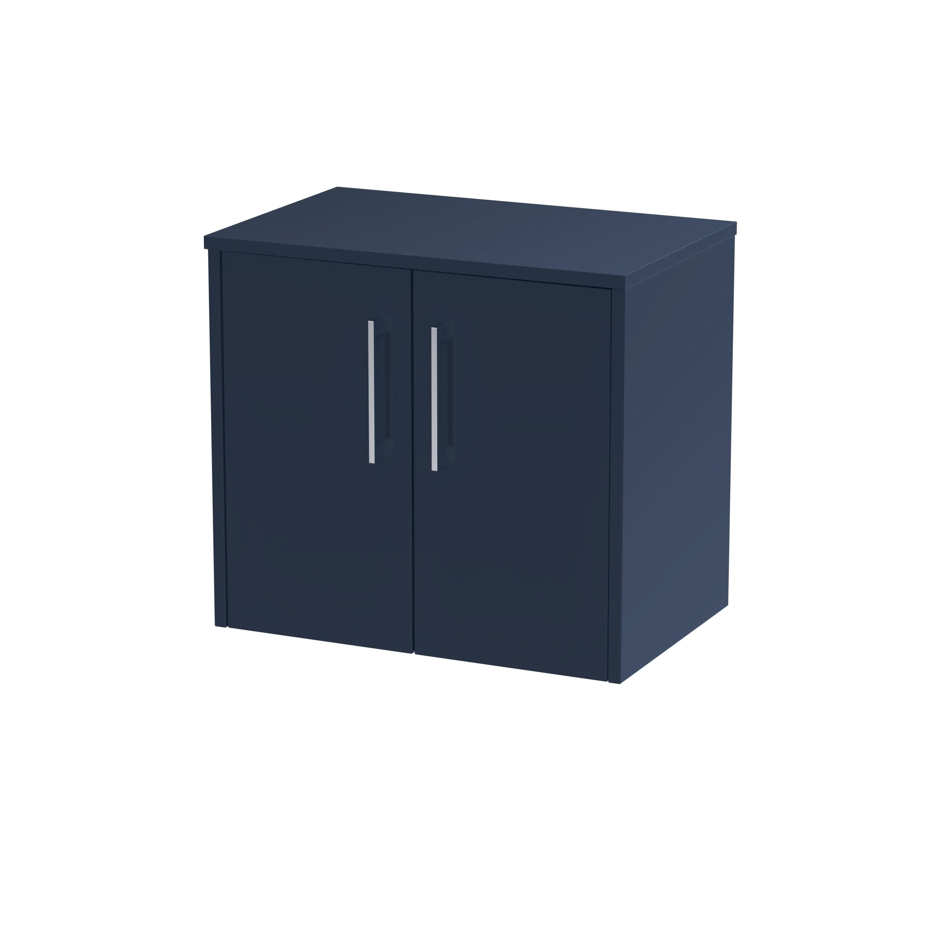 Hudson Reed Juno Countertop Basin Unit, Wall Hung 2 Soft Close Door Vanity Unit with Durable Worktop, D-Shape Handle, Modern Bathroom Furniture in Midnight Blue, 600mm