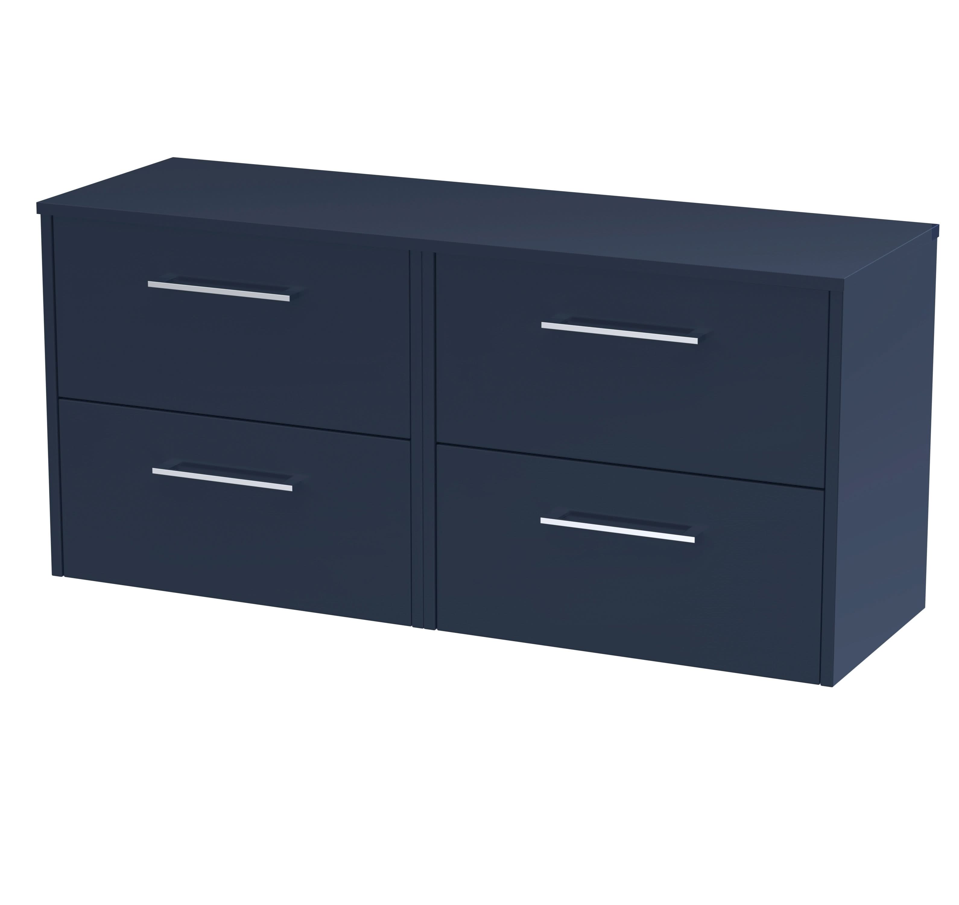 Hudson Reed Juno Wall Hung Countertop Unit, 4 Soft Close Durable Drawers with D Shape Handles and Worktop, Luxury Counter Top Vanity Unit in Midnight Blue, 1200mm