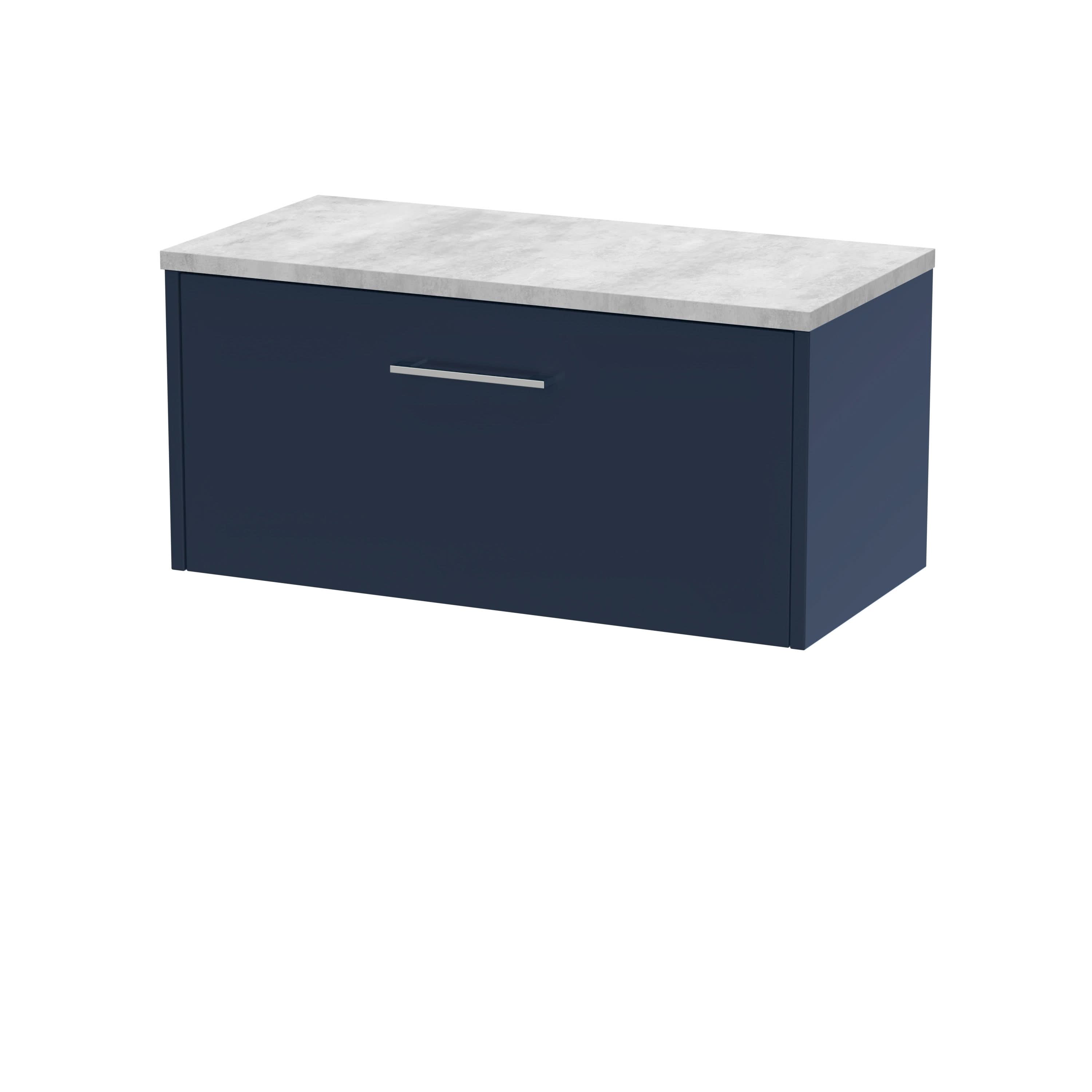 Hudson Reed Juno Wall Hung Countertop Vanity Unit with White Laminate Worktop, Soft Close Drawer with D Shape Handle, Durable Bathroom Furniture in Midnight Blue, 800mm