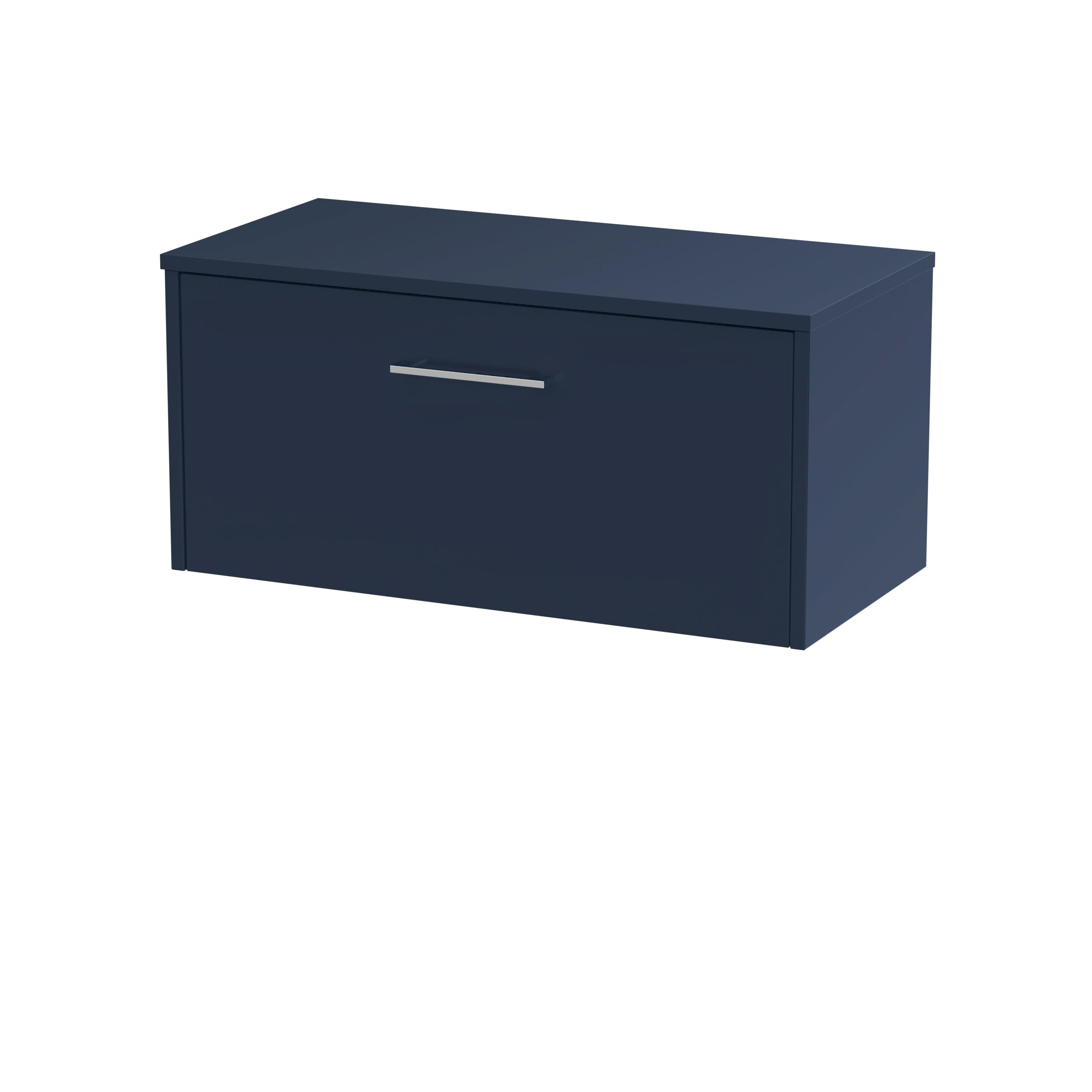 Hudson Reed Juno Wall Hung Countertop Vanity Unit with Worktop, Soft Close Drawer with D Shape Handle, Luxury Vanity Unit for Modern Bathrooms in Midnight Blue, 800mm