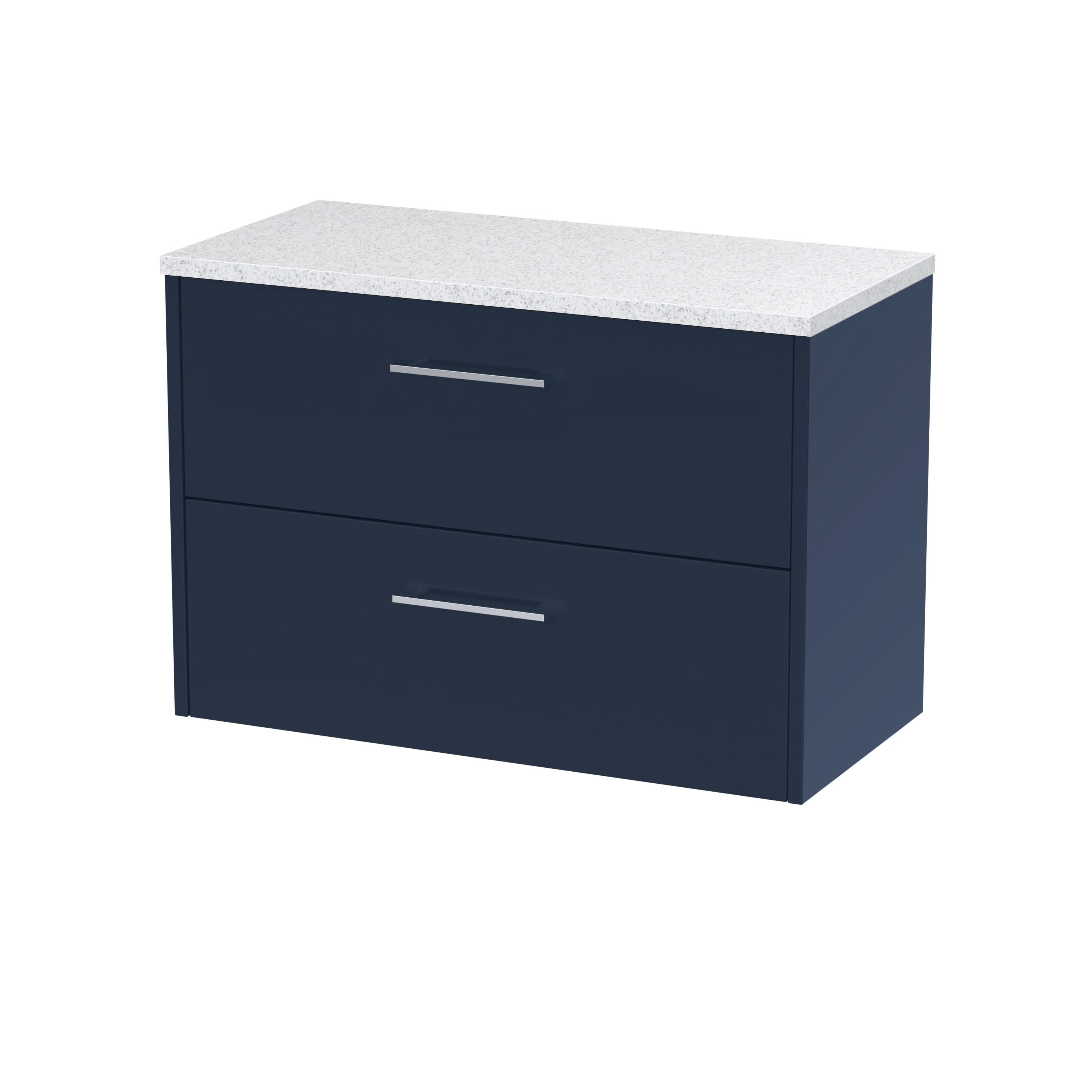 Hudson Reed Juno Countertop Unit with White Laminate Worktop, Modern Wall Hung Vanity with Soft Close Drawers and D Shape Handle for Bathrooms in Midnight Blue, 800mm