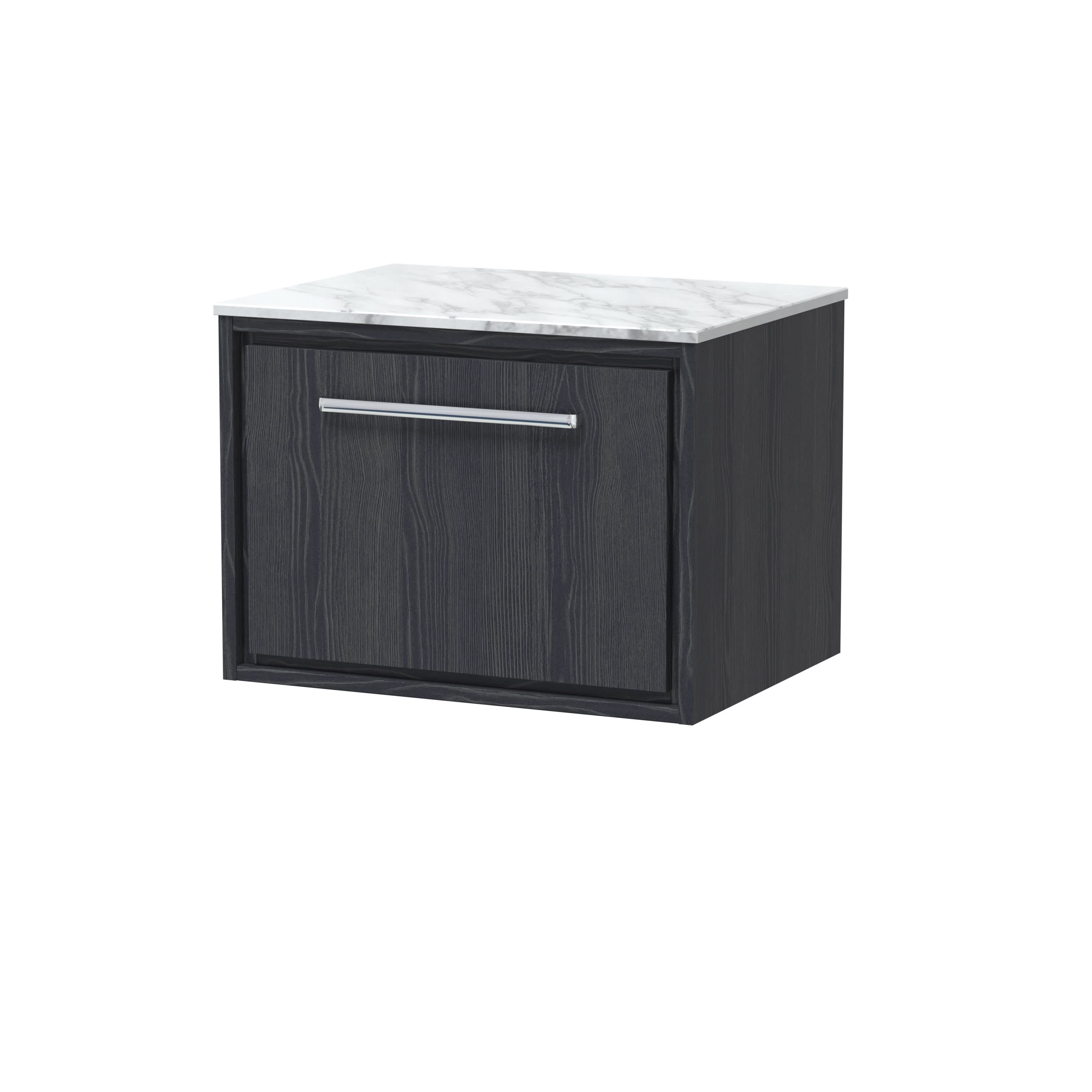 Hudson Reed Lille Wall Hung Countertop Vanity Unit with Drawer and White Marble Worktop, Modern Luxury Vanity Unit for Bathrooms in Graphite Grey Woodgrain, 600mm