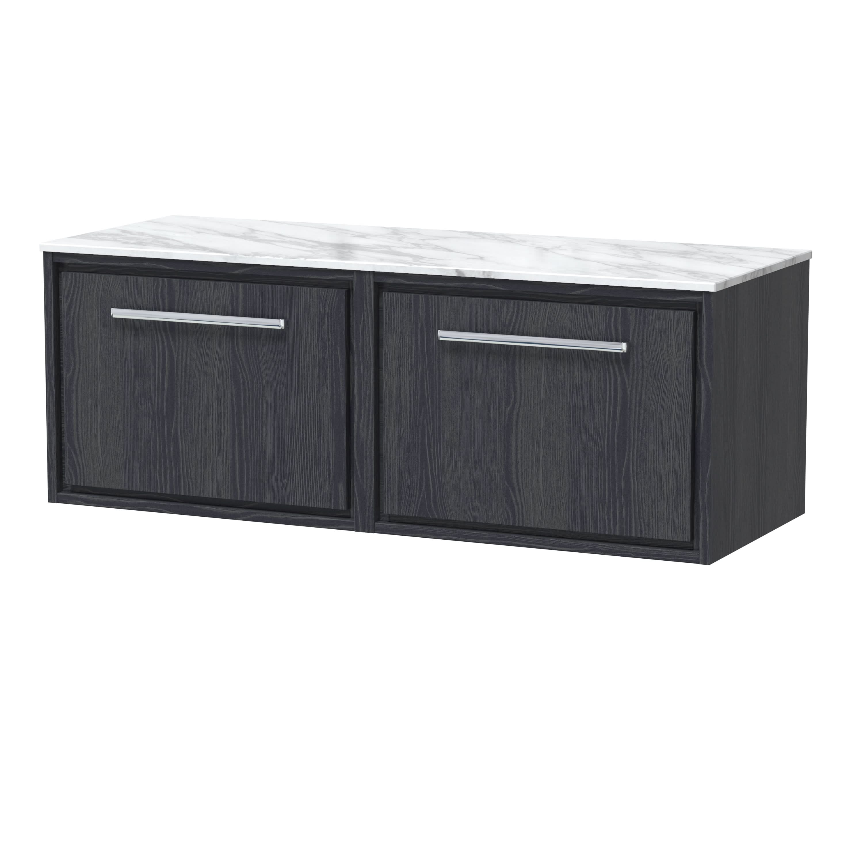 Hudson Reed Lille Wall Hung Countertop Vanity Unit with Marble Worktop, Single Soft Close Drawer Modern Luxury Vanity Unit in Graphite Grey Woodgrain Finish, 1200mm