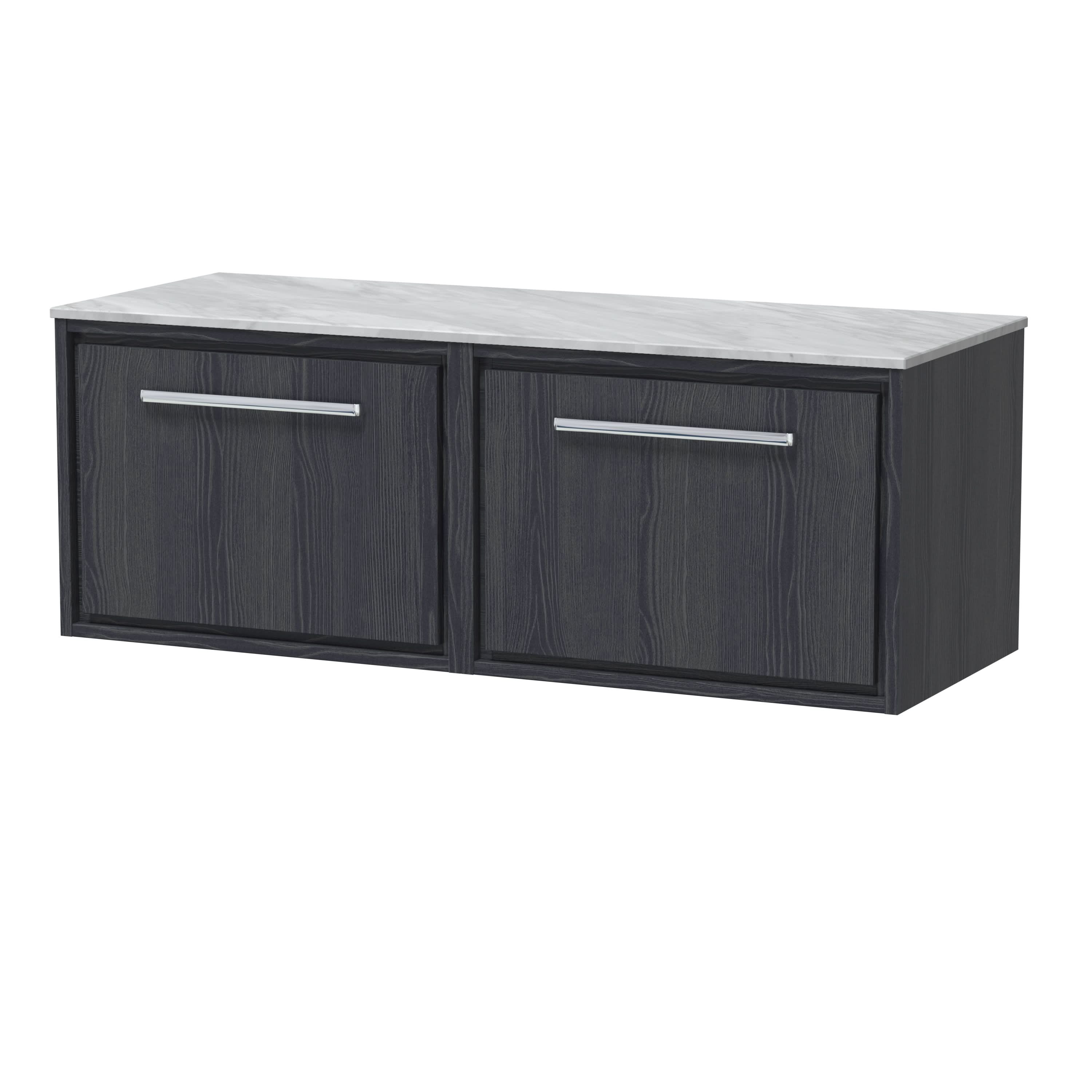Hudson Reed Lille Countertop Basin Unit with Marble Worktop, Wall Hung Vanity with Drawer, Modern Luxury Vanity Unit for Bathrooms in Graphite Grey Woodgrain, 1200mm